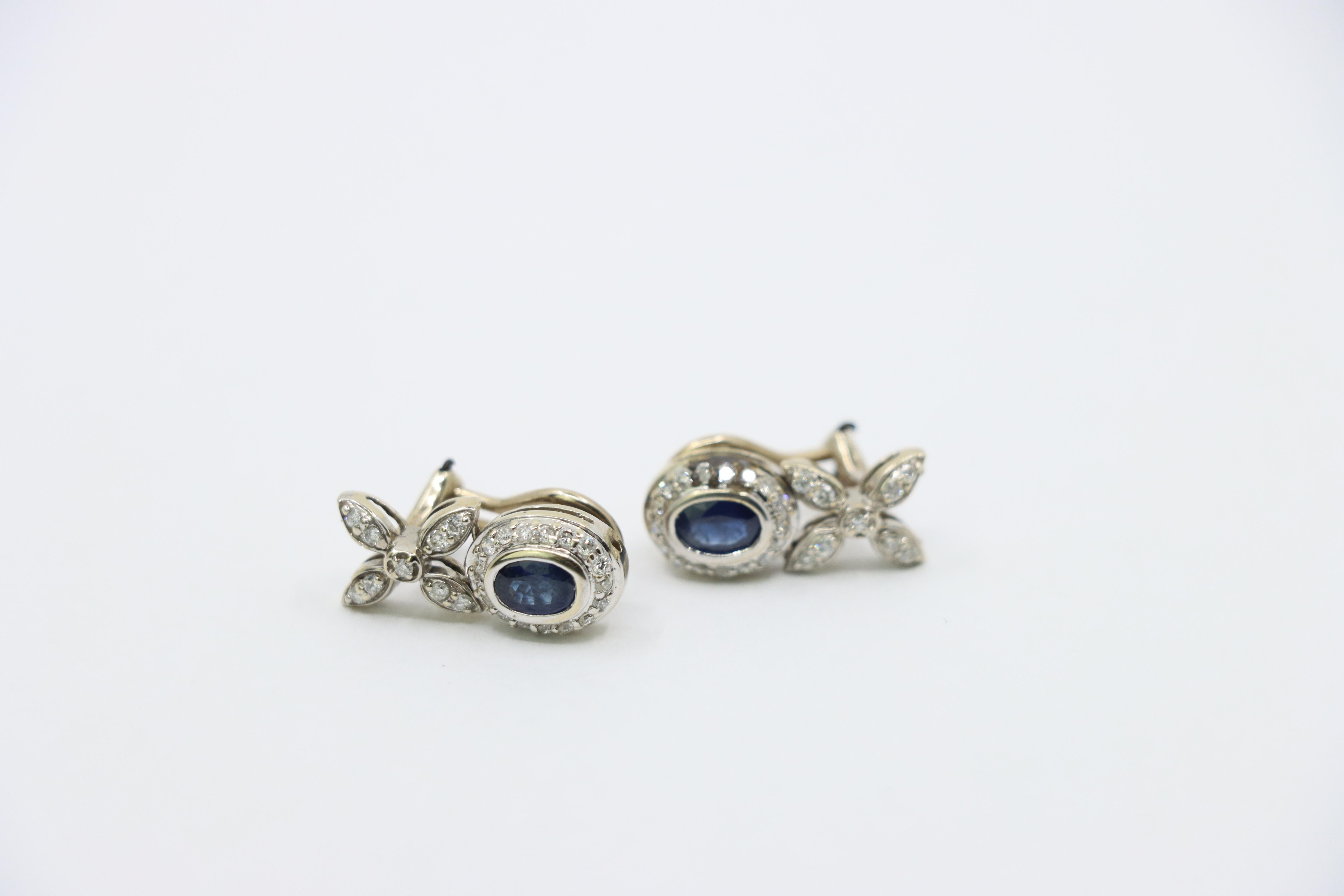 Vintage 14K White Sapphire Diamond Earrings For Sale 6