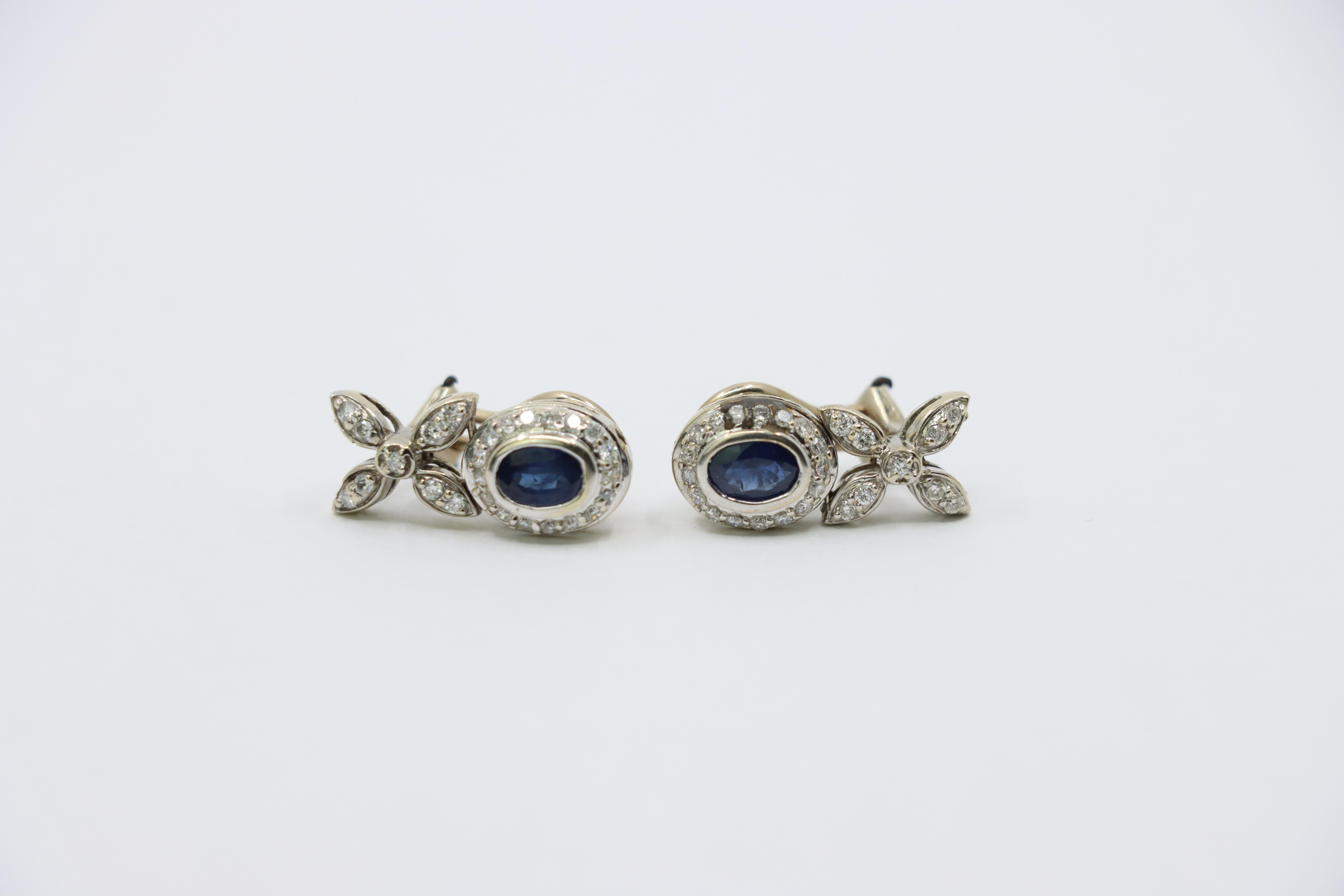 Vintage 14K White Sapphire Diamond Earrings For Sale 7