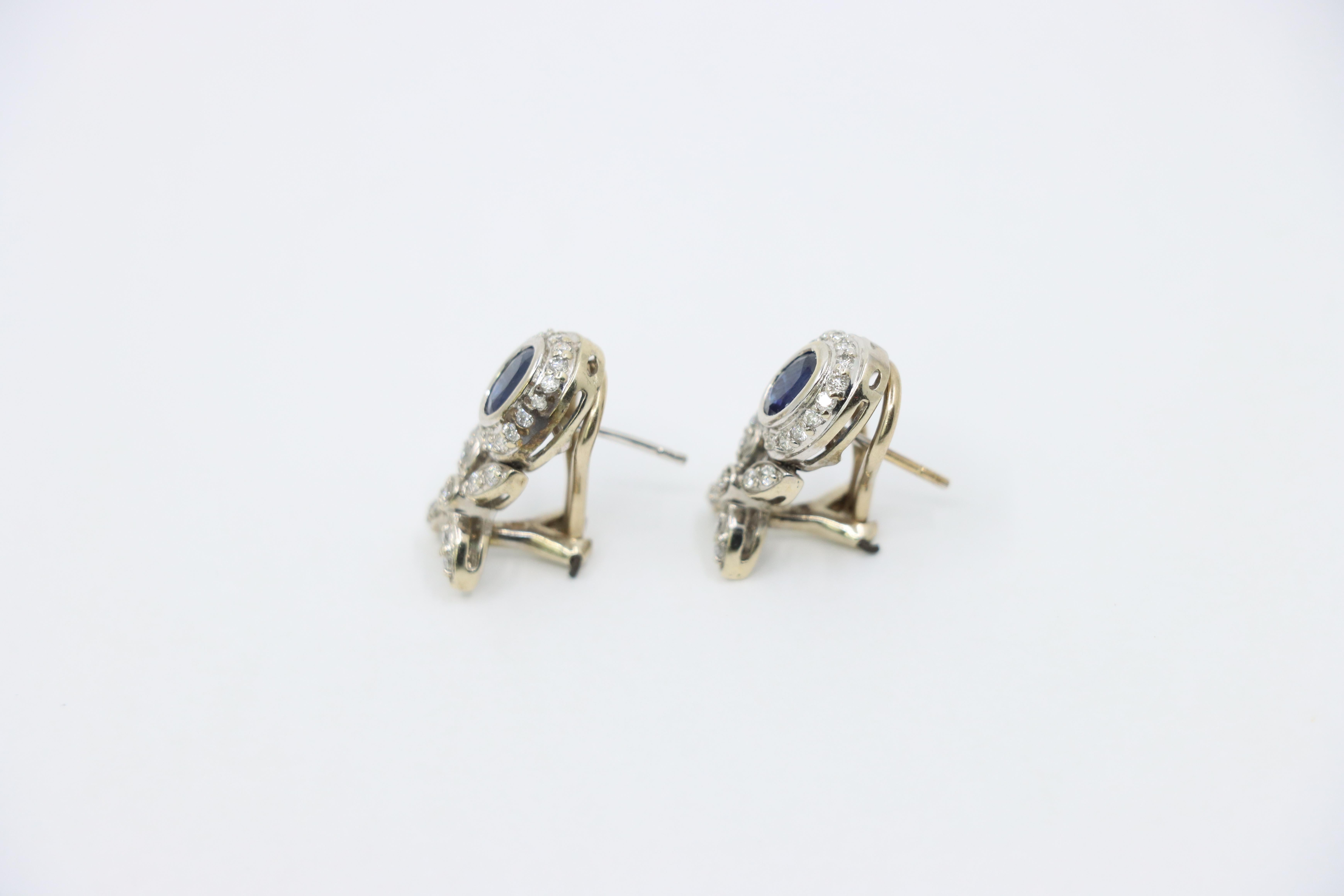 Vintage 14K White Sapphire Diamond Earrings In Good Condition For Sale In Flushing, NY
