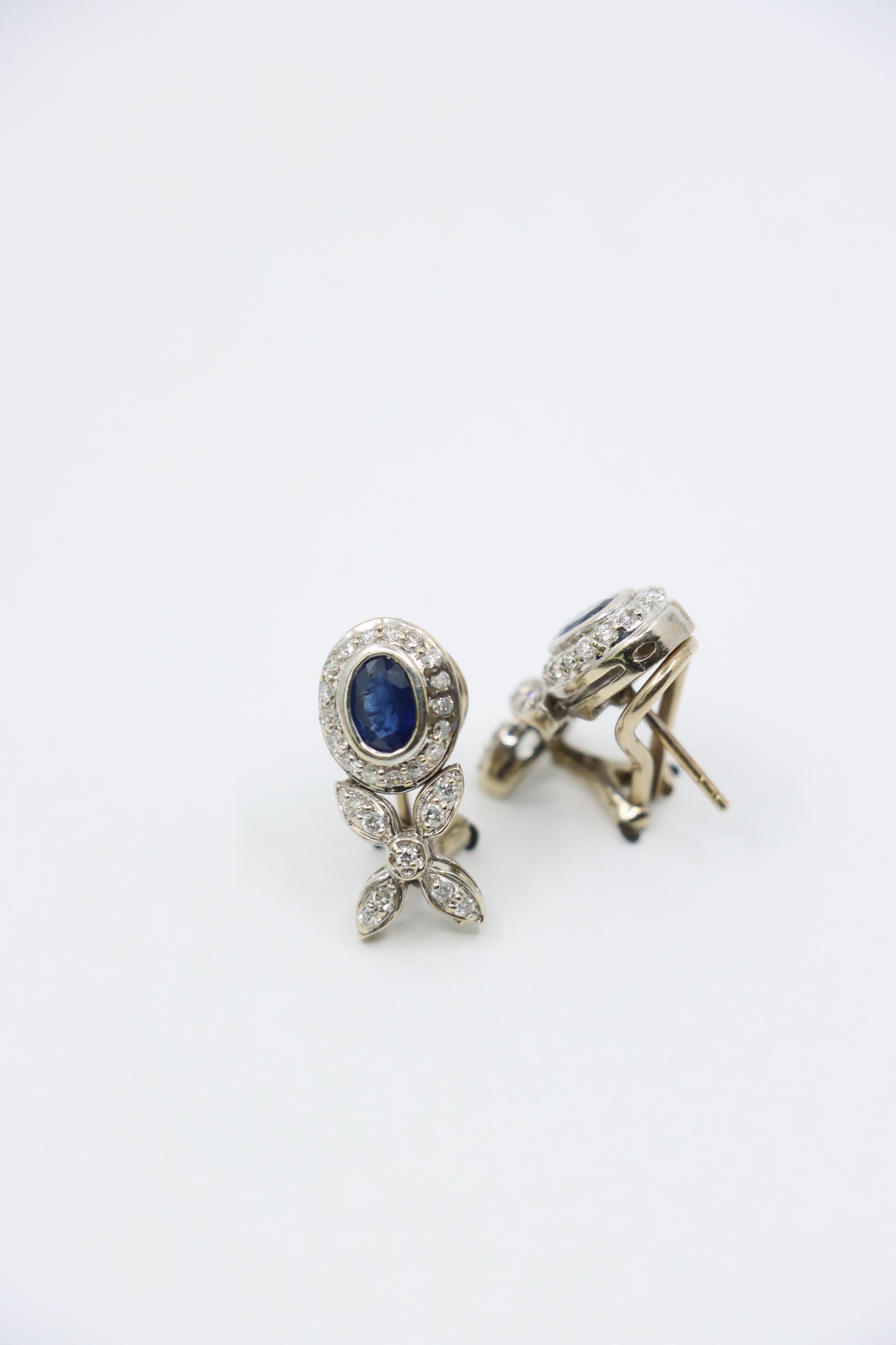 Women's Vintage 14K White Sapphire Diamond Earrings For Sale