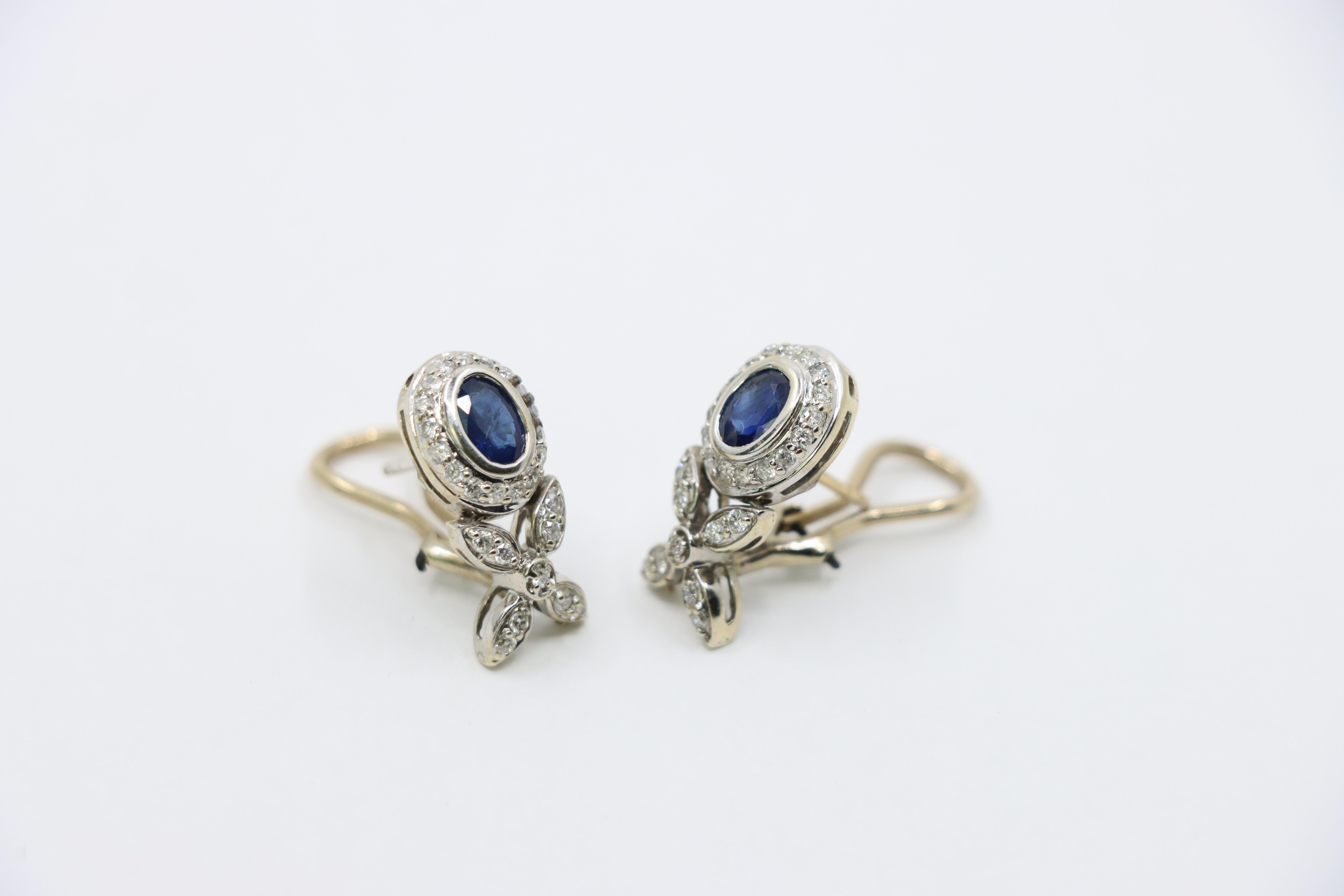 Vintage 14K White Sapphire Diamond Earrings For Sale 1