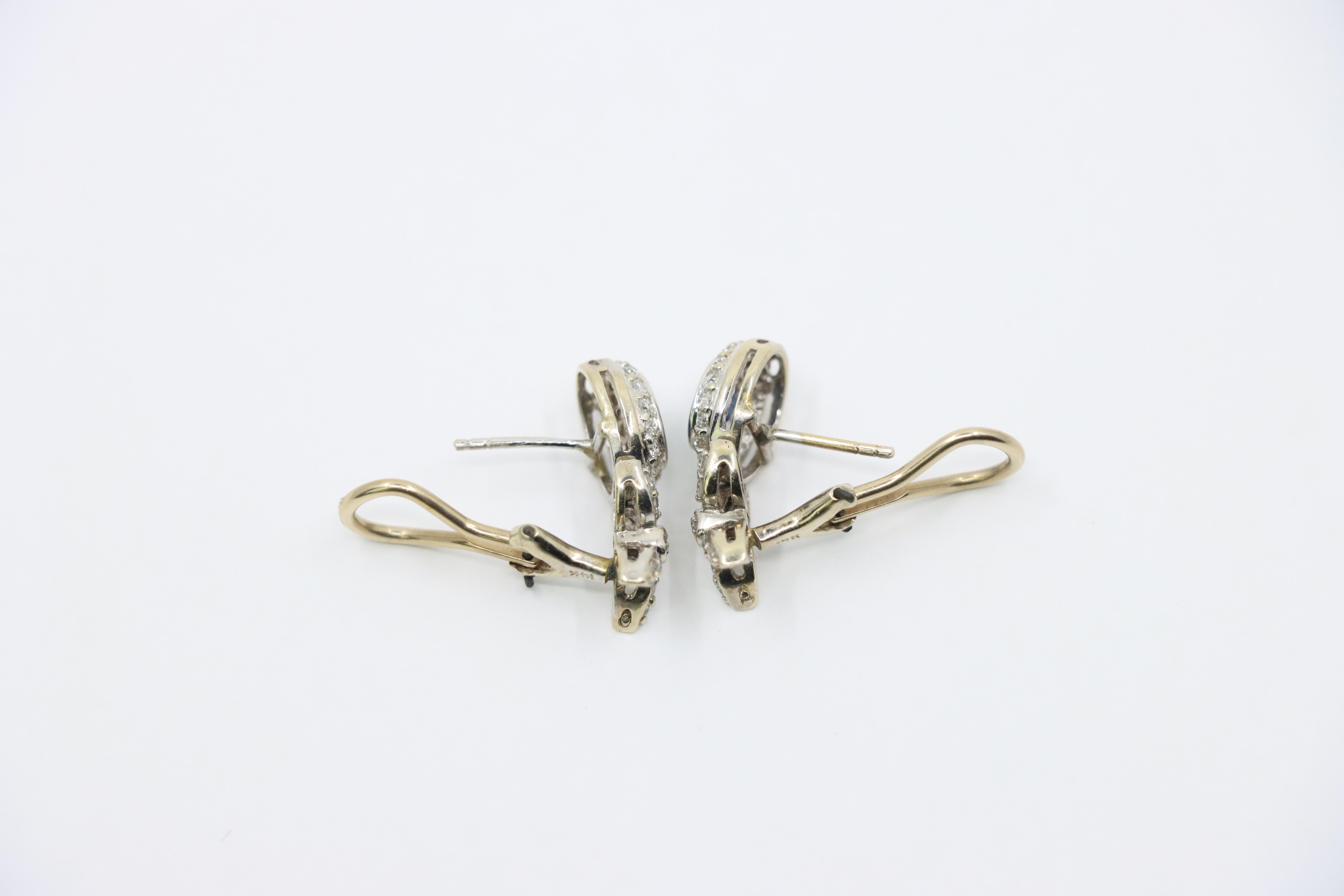 Vintage 14K White Sapphire Diamond Earrings For Sale 2
