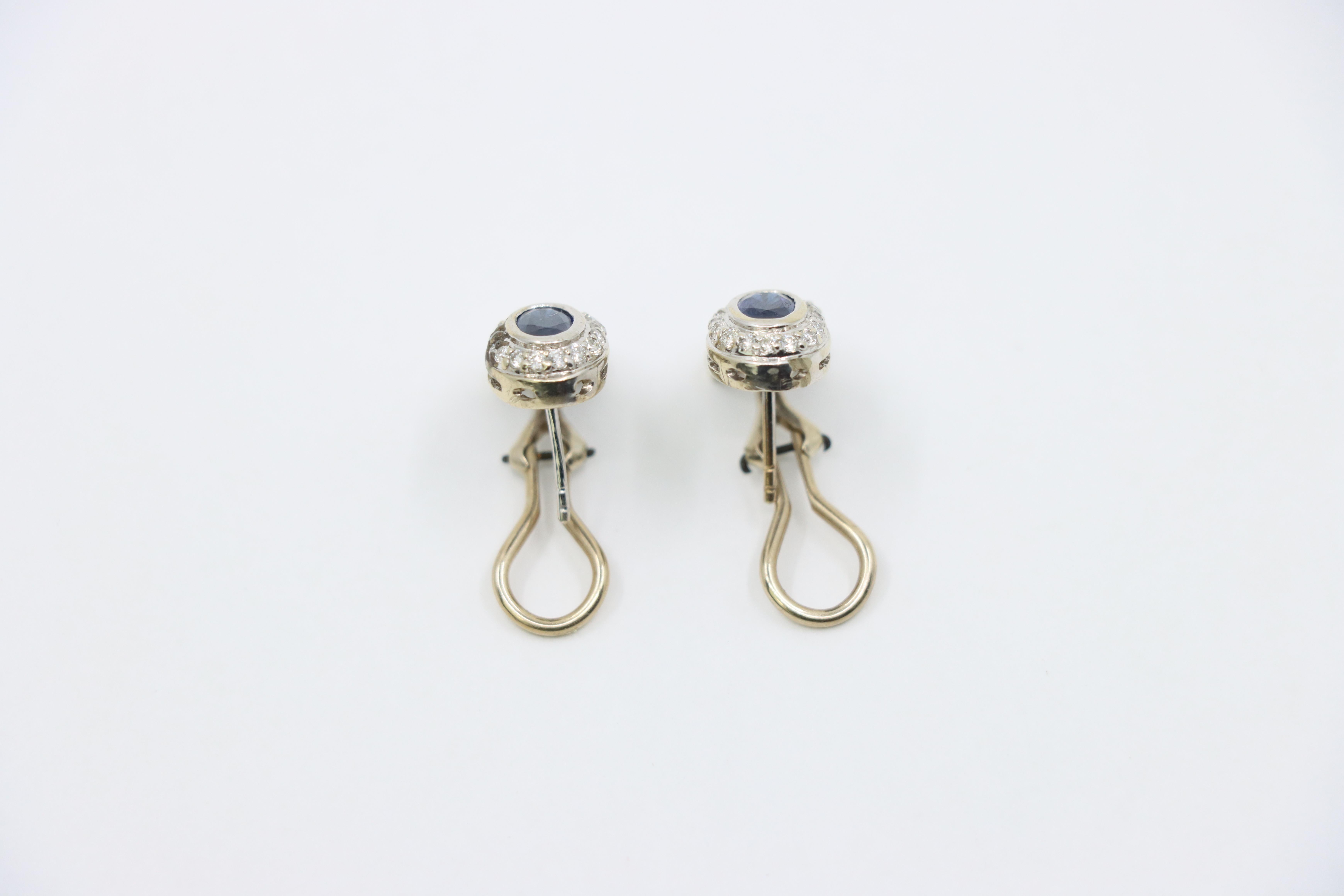 Vintage 14K White Sapphire Diamond Earrings For Sale 3