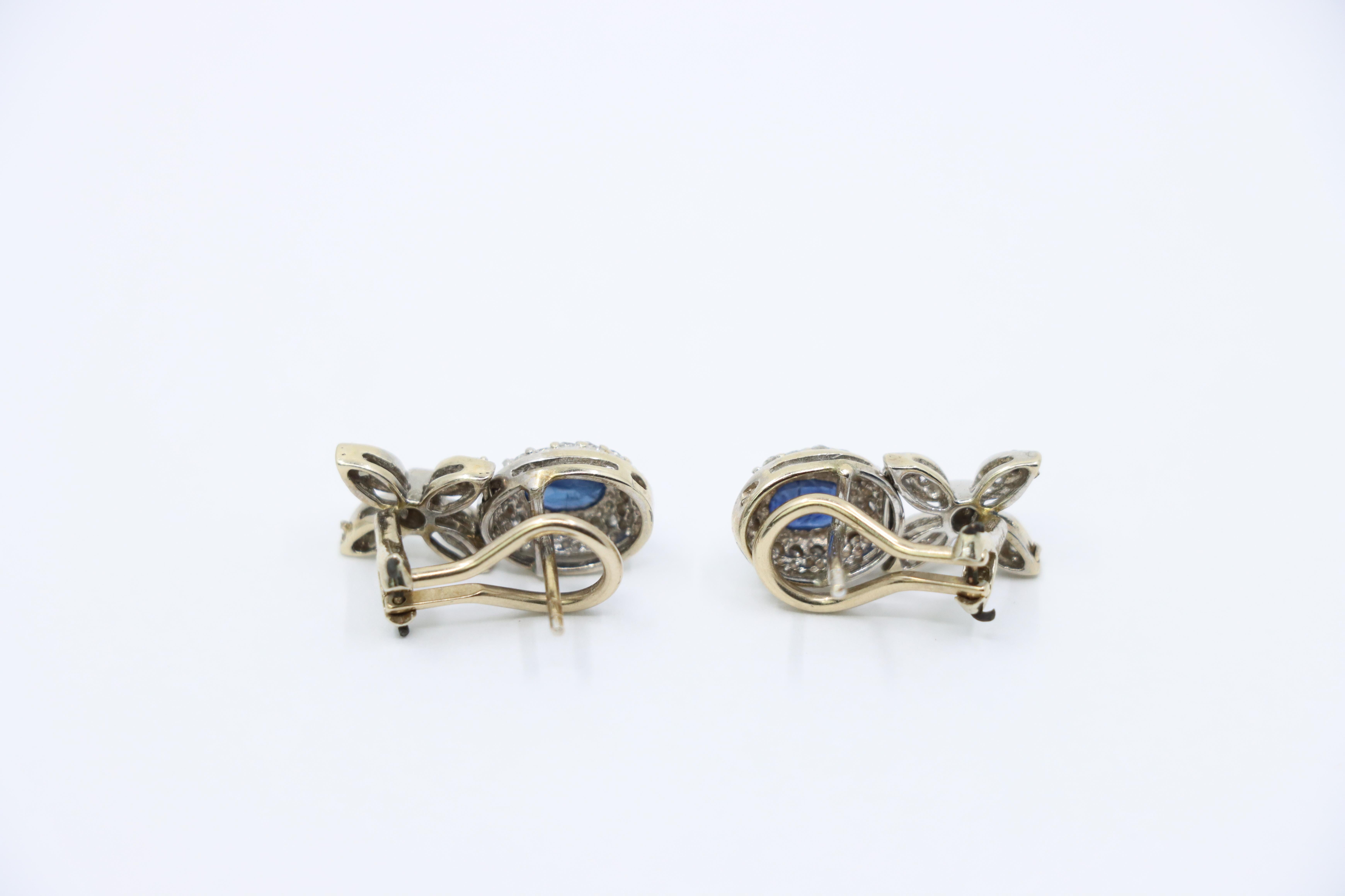 Vintage 14K White Sapphire Diamond Earrings For Sale 4