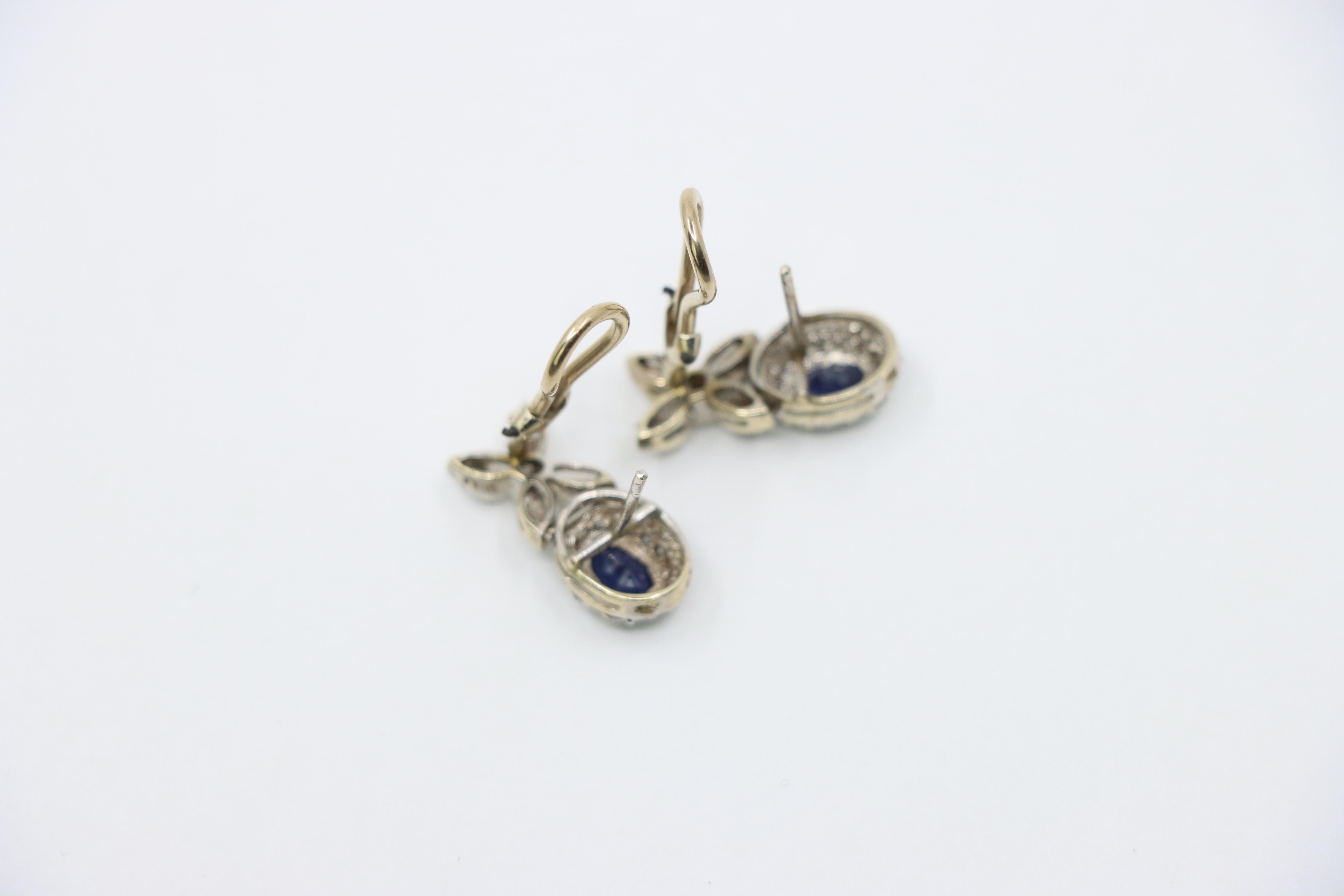 Vintage 14K White Sapphire Diamond Earrings For Sale 5