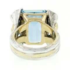 Vintage 14k White & Yellow Gold 14.85ctw GIA Emerald Cut Aquamarine Diamond Ring