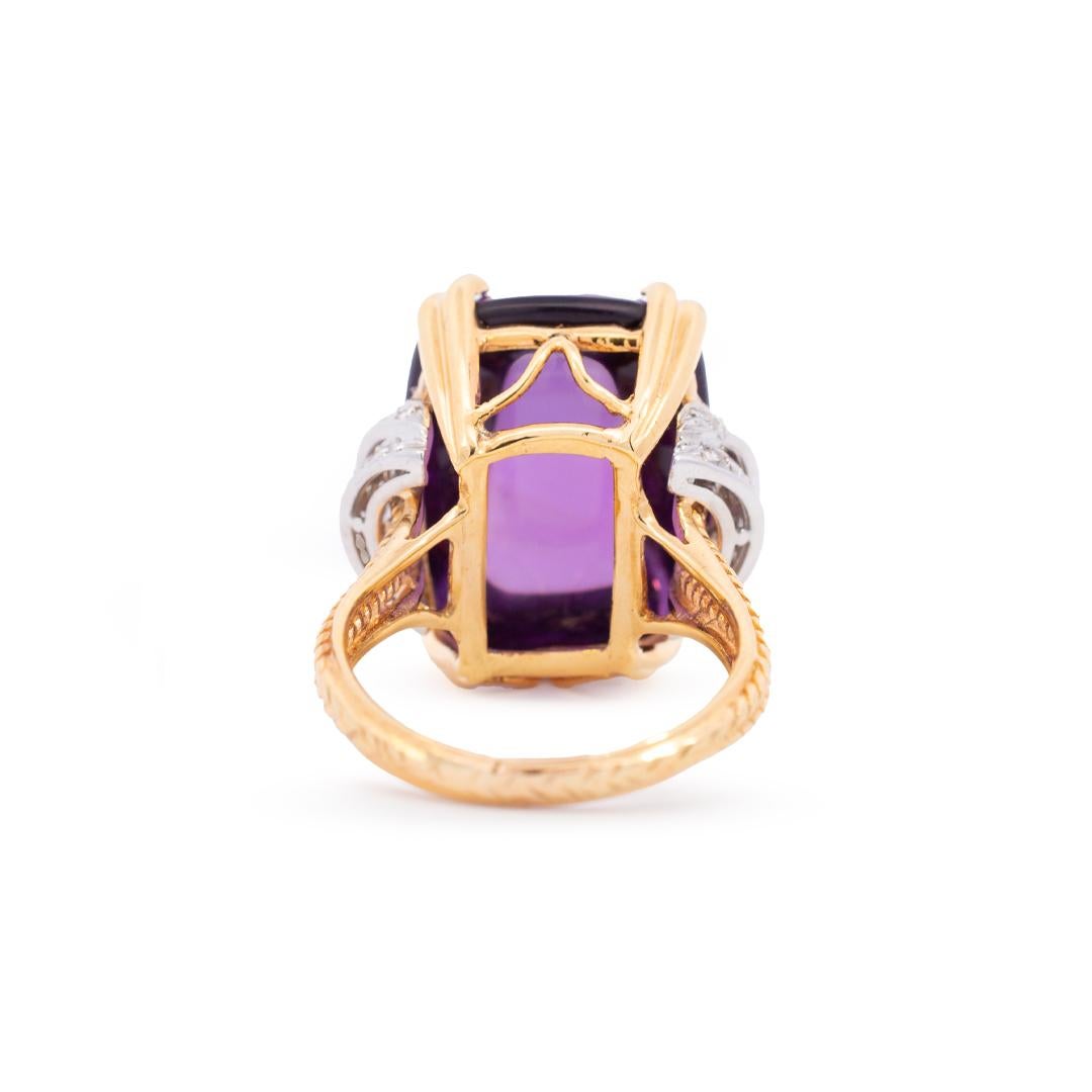  Bague cocktail vintage en or blanc et jaune 14 carats avec diamants et améthyste Pour femmes 