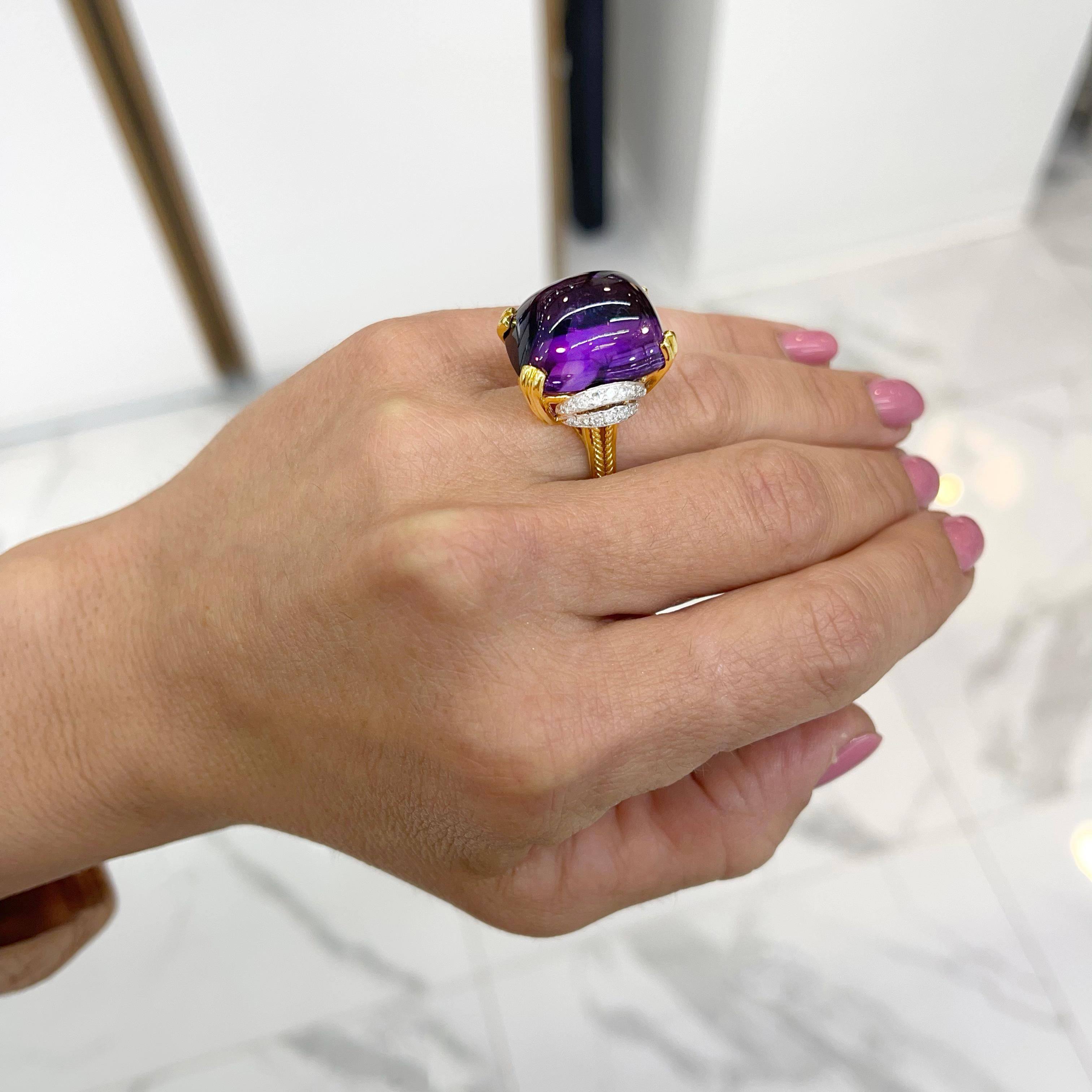 Bague cocktail vintage en or blanc et jaune 14 carats avec diamants et améthyste 2