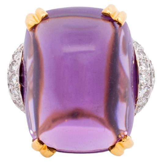 Bague cocktail vintage en or blanc et jaune 14 carats avec diamants et améthyste