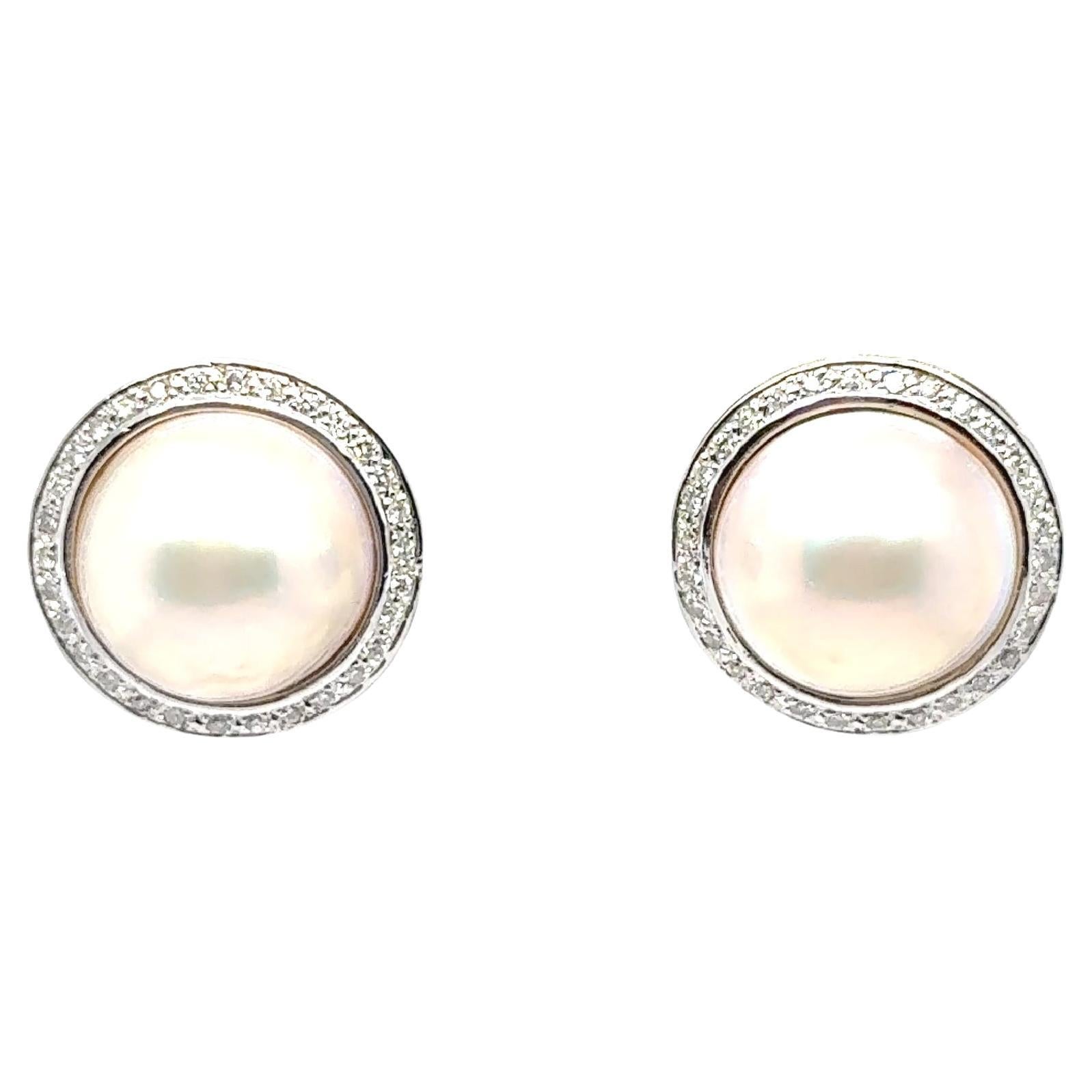 Orecchino vintage con perle e diamanti Mabe in oro bianco e giallo 14K