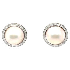 Orecchino vintage con perle e diamanti Mabe in oro bianco e giallo 14K