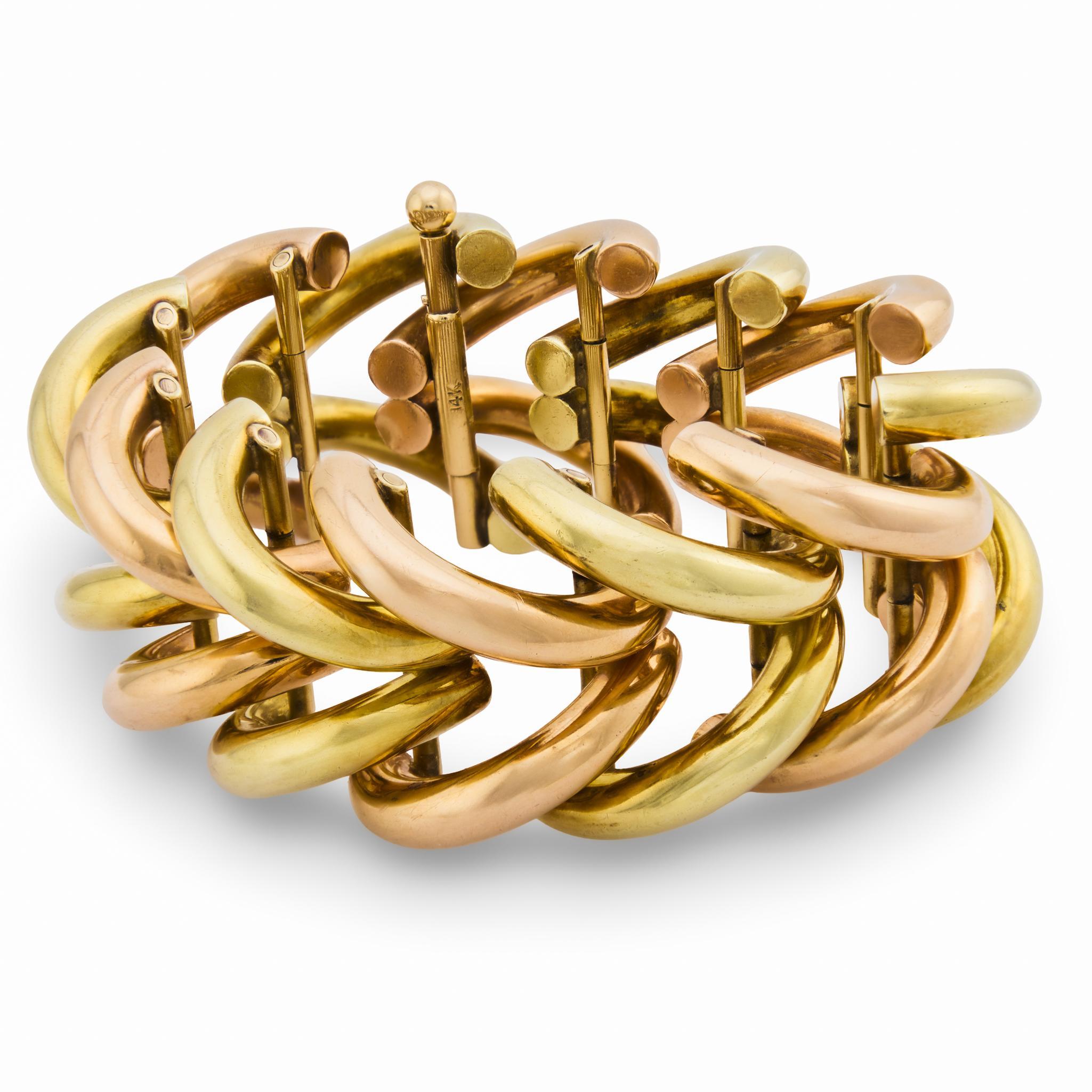 Bracelet vintage en or jaune et rose 14k Bon état - En vente à Beverly Hills, CA