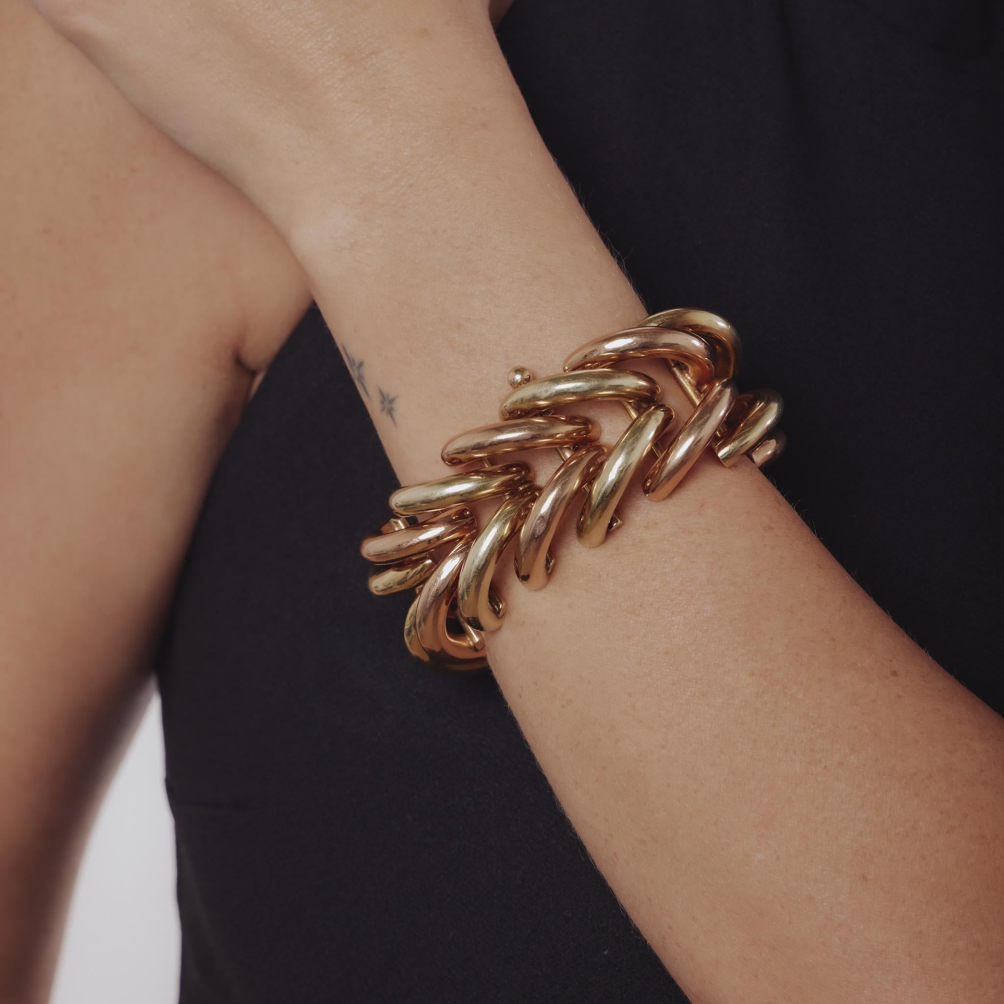 Bracelet vintage en or jaune et rose 14k Pour femmes en vente