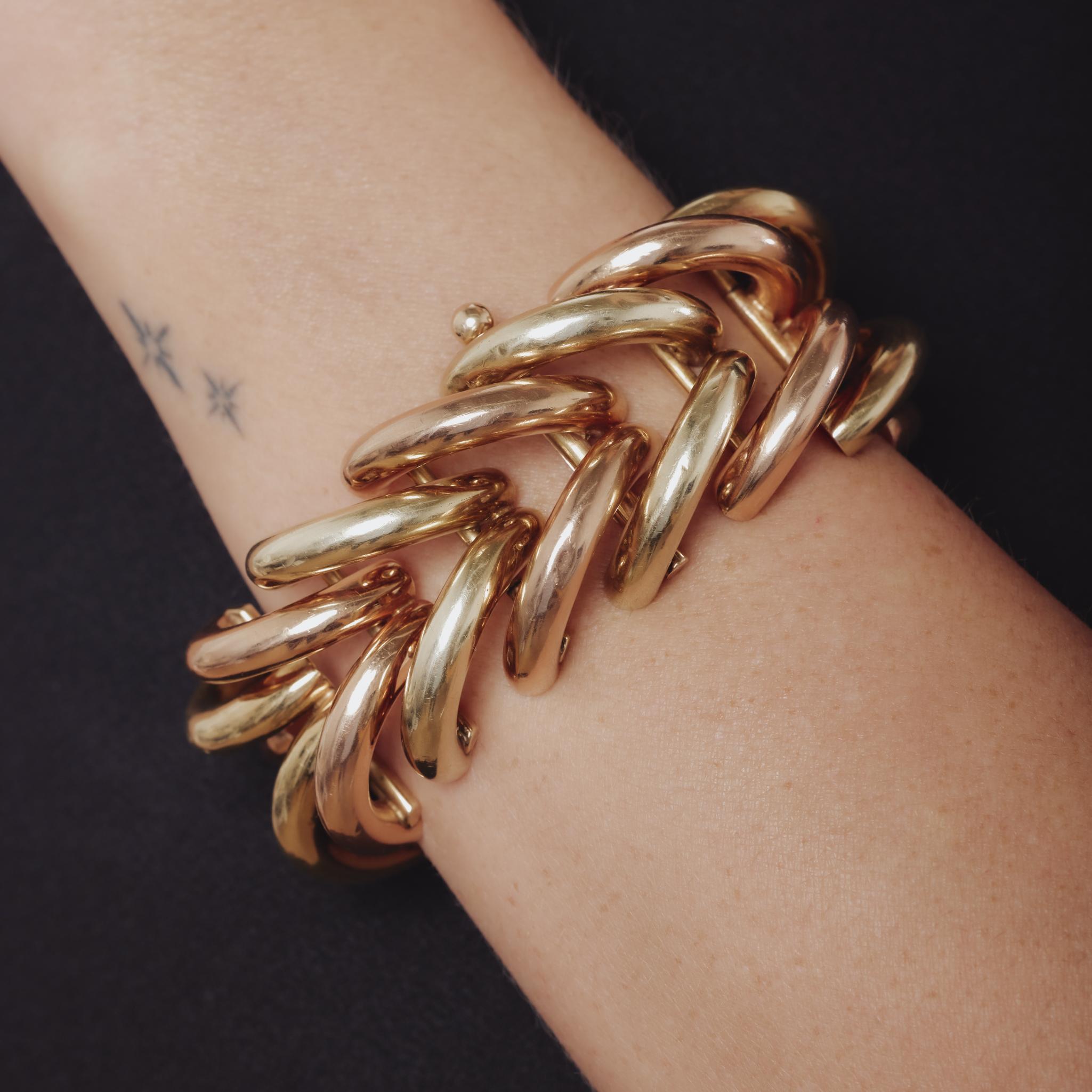 Bracelet vintage en or jaune et rose 14k en vente 2