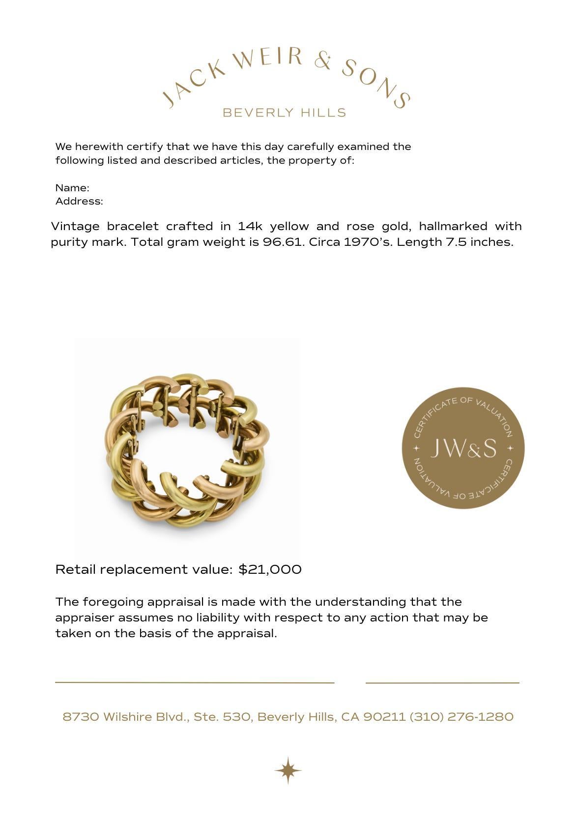 Bracelet vintage en or jaune et rose 14k en vente 4