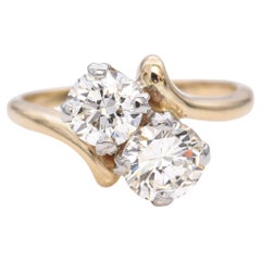 Vintage 14K Yellow and White Gold 1.63 TCW Diamond Bypass Engagement Ring