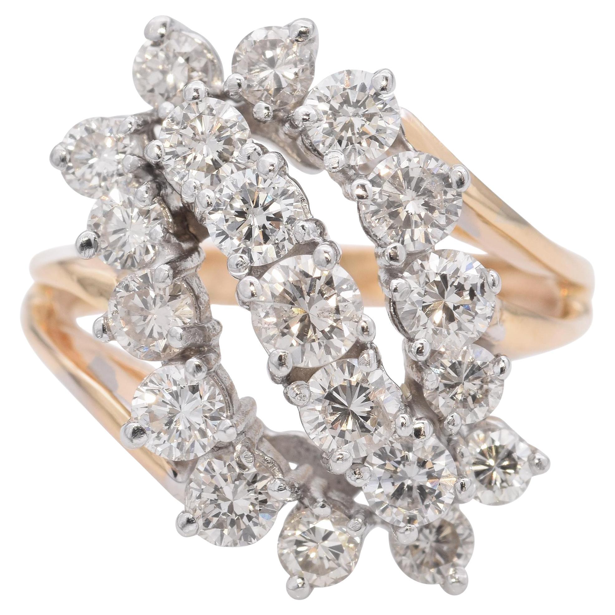 Vintage 14k Yellow and White Gold 2.25tcw Diamond Waterfall Ring
