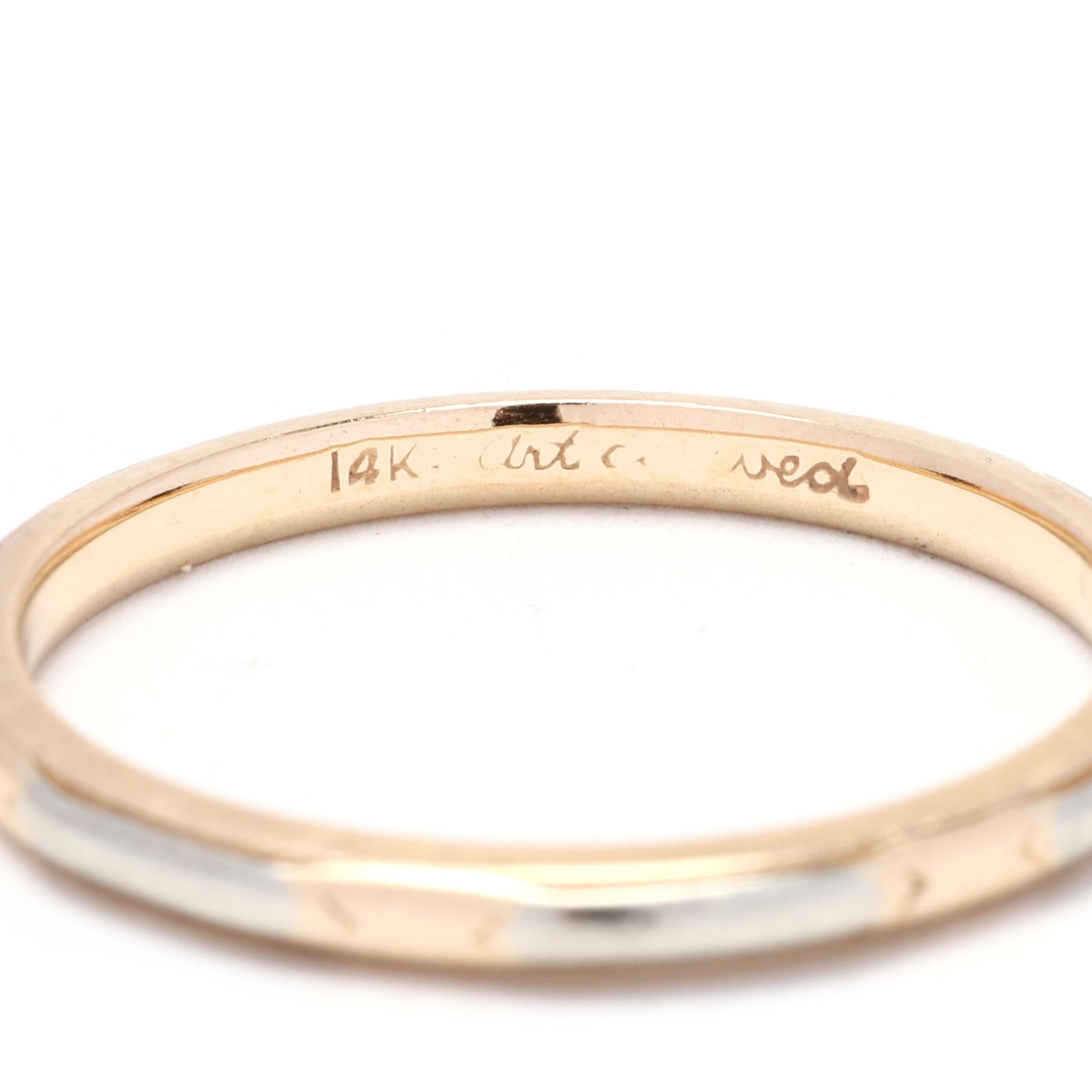 Vintage 14k Gelb- und Weißgold Band Ring, Art Carved, Ringgröße 4,75 für Damen oder Herren im Angebot