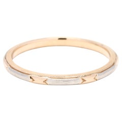 Anello vintage a fascia in oro giallo e bianco 14k, Art Carved, misura 4,75