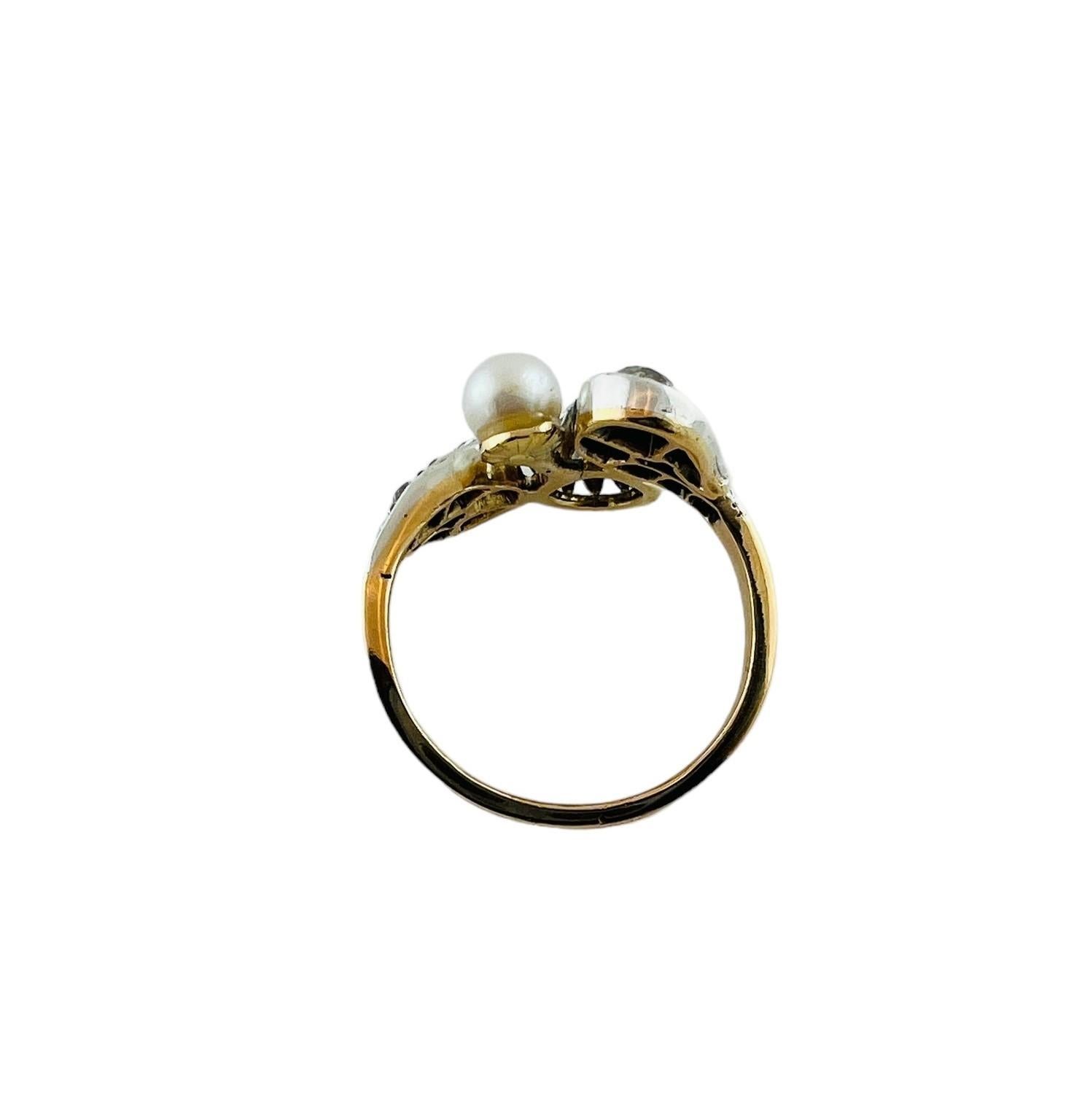 Women's Vintage 14K Yellow and White Gold Diamond and Pearl Ring 1.80cttw #16585 For Sale
