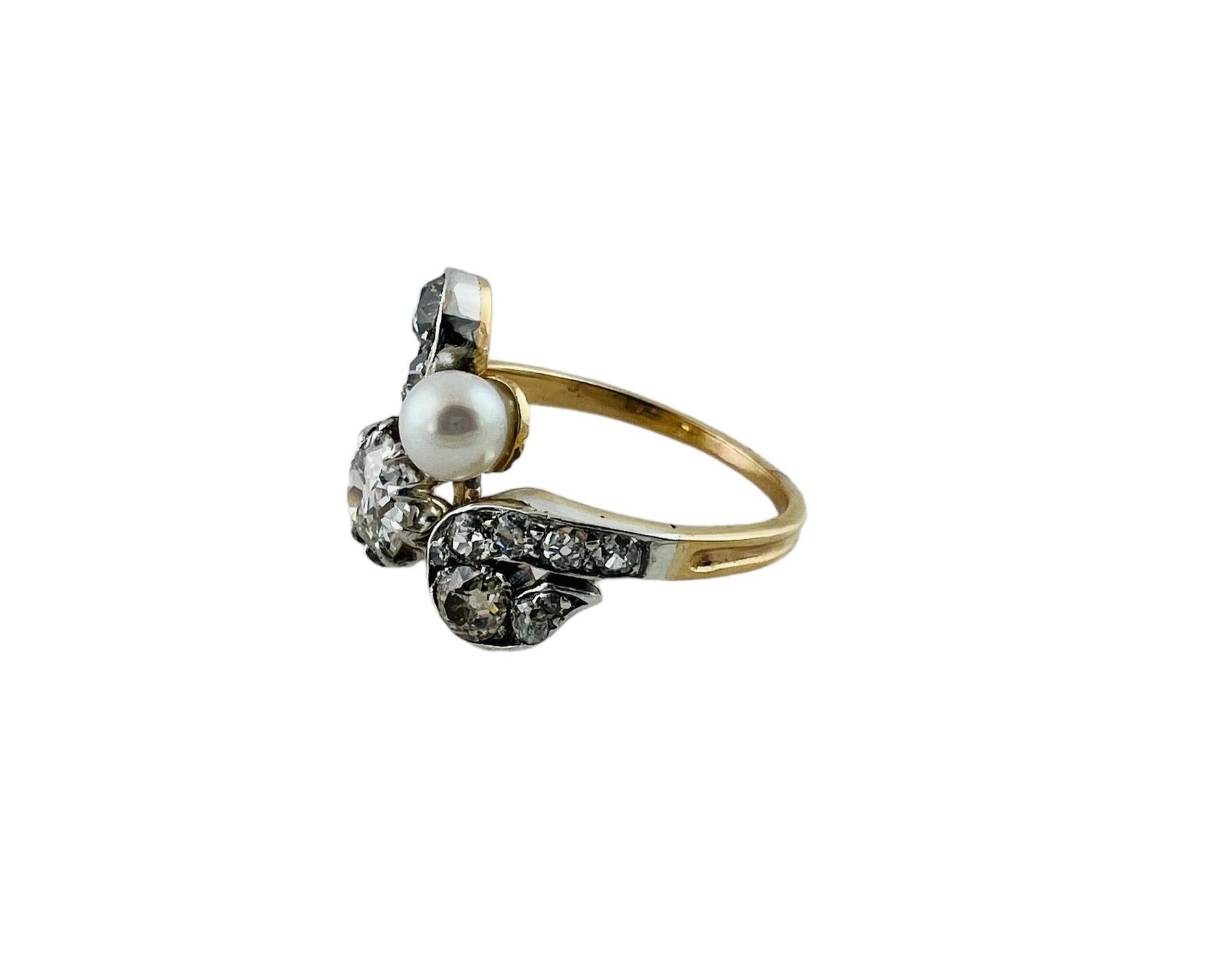 Vintage 14K Yellow and White Gold Diamond and Pearl Ring 1.80cttw #16585 For Sale 1