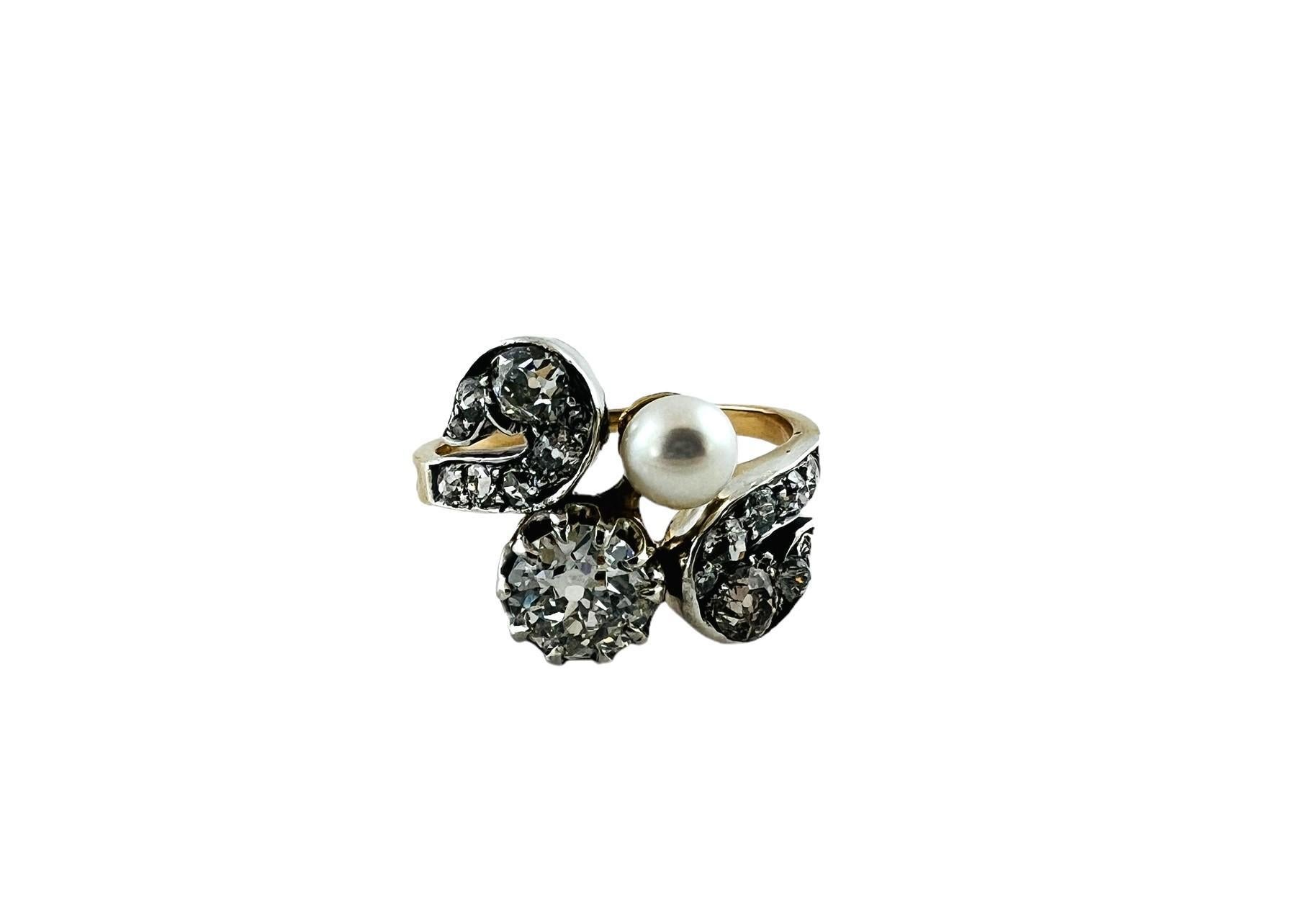 Vintage 14K Yellow and White Gold Diamond and Pearl Ring 1.80cttw #16585 For Sale 2