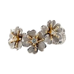 Vintage 14K Yellow and White Gold Diamond Cherry Blossom Ring