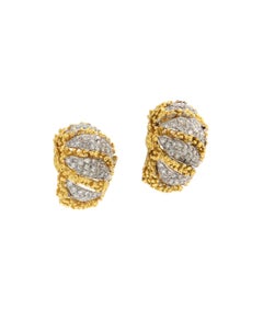 Orecchini a clip vintage in oro giallo e bianco 14 carati con montatura a grana e diamanti