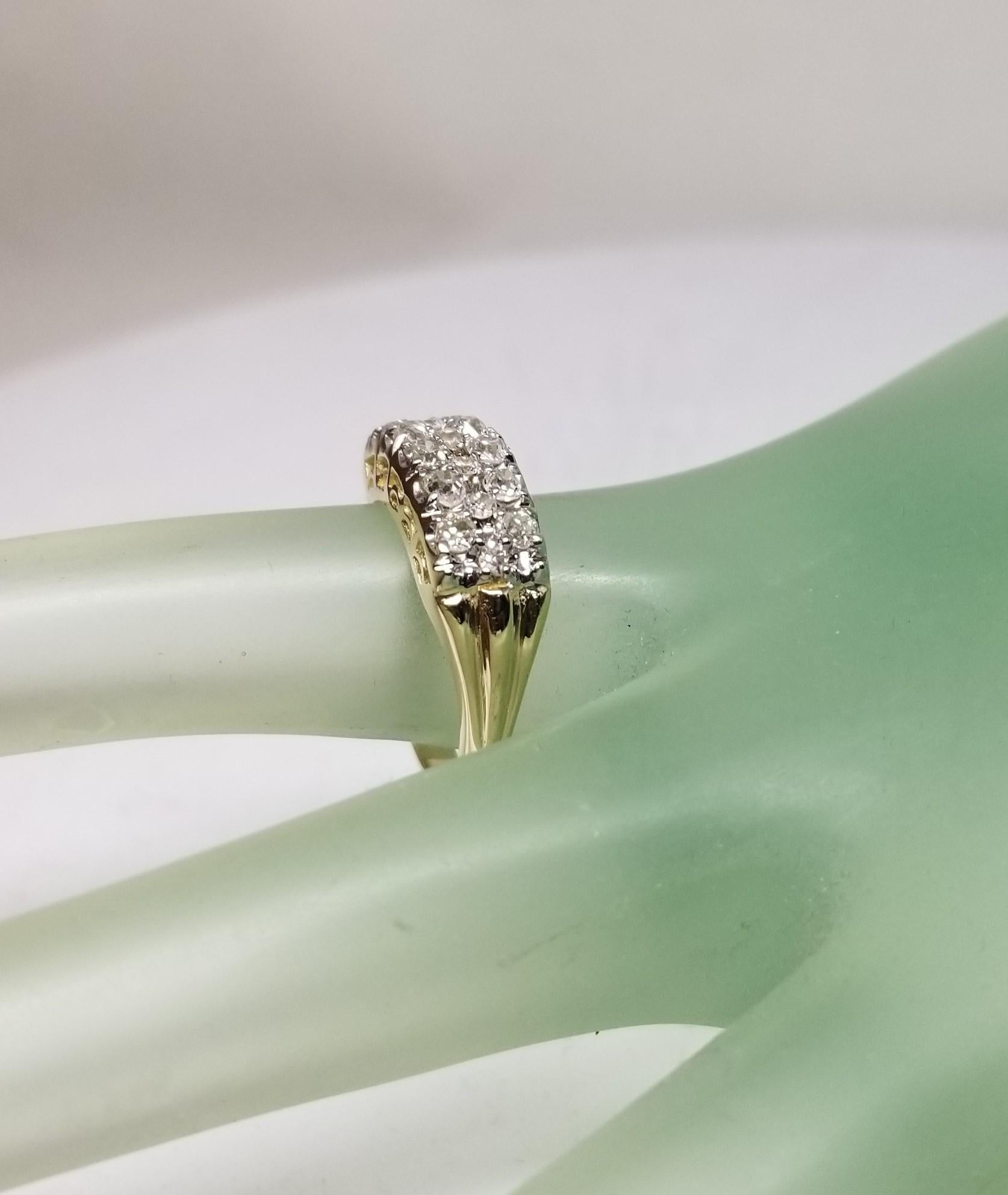 Women's Vintage 14k Yellow and White Gold Old Minor Cut Diamond Wedding Ring For Sale