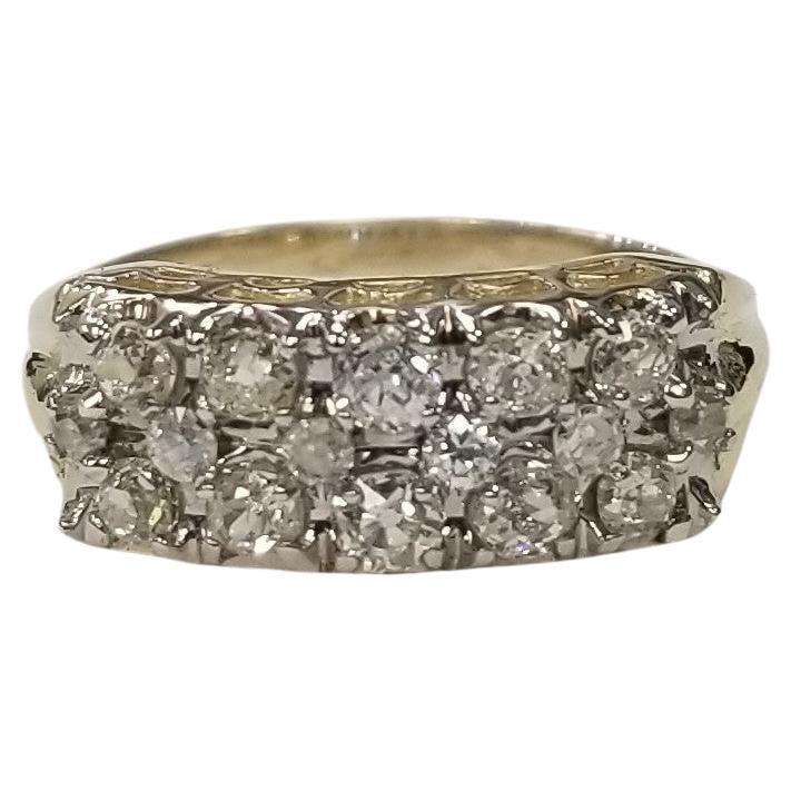 Alianza de boda con diamantes antiguos talla menor en oro amarillo y blanco de 14k Vintage