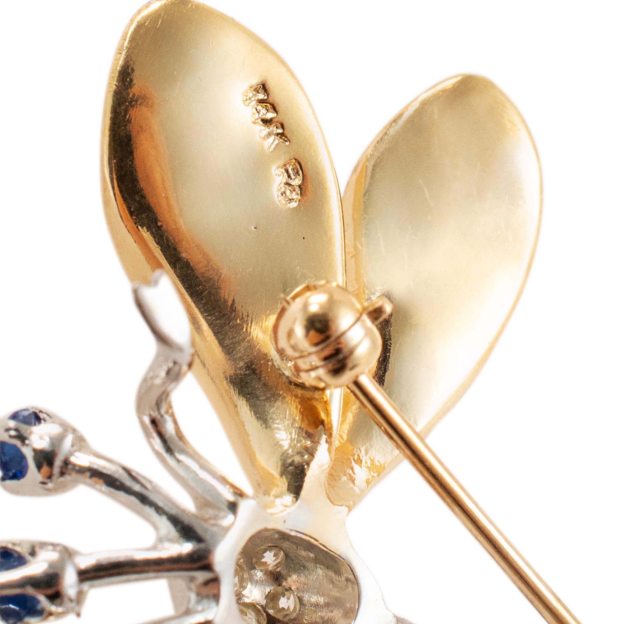 Broche libellule vintage en or jaune et blanc 14K avec saphirs et diamants Unisexe en vente