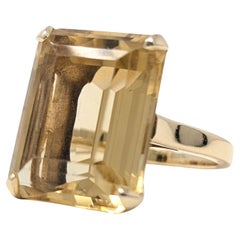 Anillo vintage de citrino amarillo de 14 quilates firmado S.B. Oro amarillo macizo talla esmeralda grande