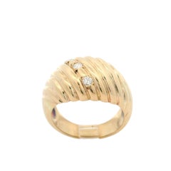 Vintage 14k Yellow Gold 0.12ctw Diamond Grooved Design Bombe Domed Ring