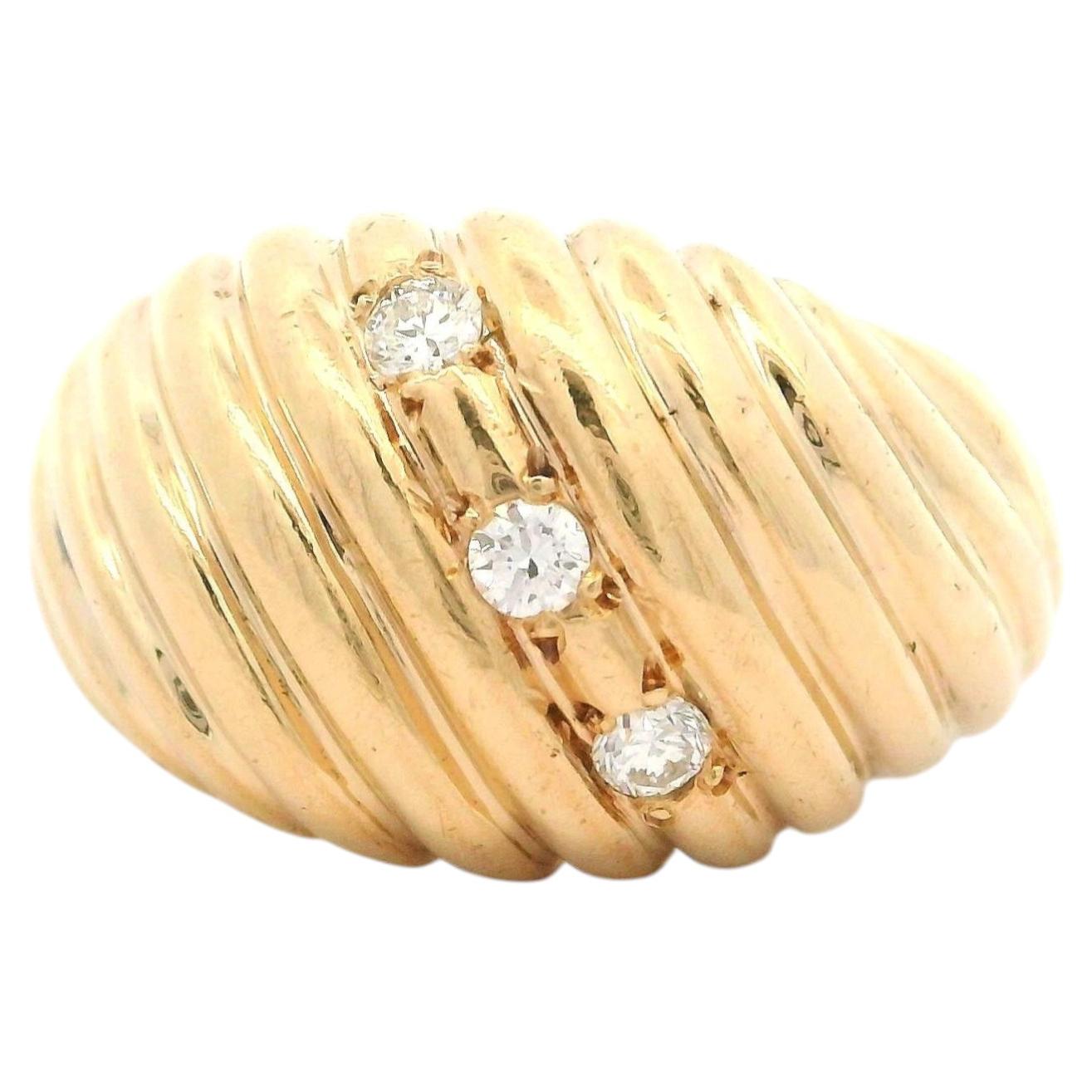 Vintage 14k Yellow Gold 0.12ctw Diamond Grooved Design Bombe Domed Ring