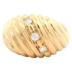 Vintage 14k Yellow Gold 0.12ctw Diamond Grooved Design Bombe Domed Ring