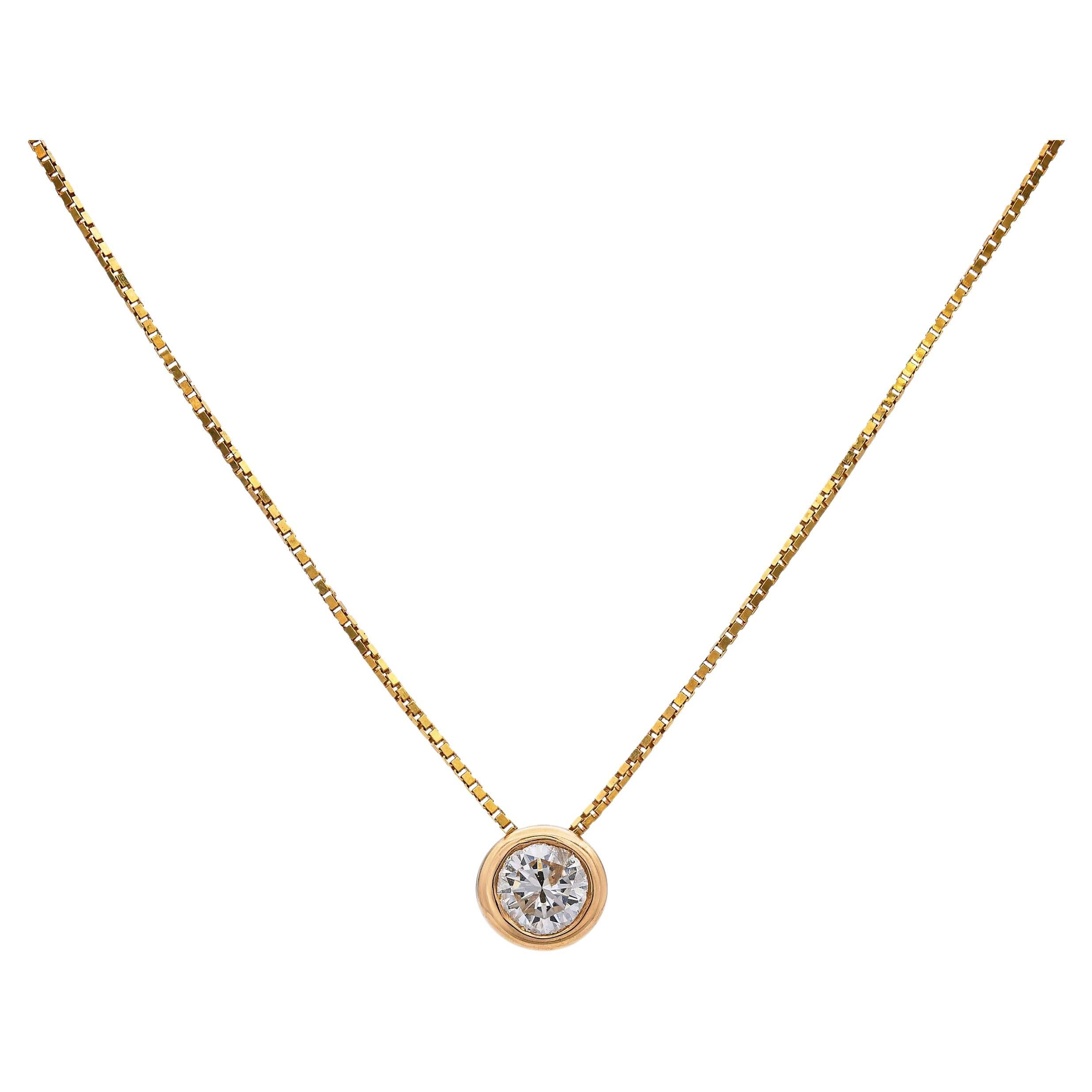 Collana vintage in oro giallo 14k con castone di diamanti K Si1 da 0,25 ct.