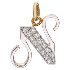Vintage 14k Yellow Gold 0.30tcw Diamond Monogram N Letter Pendentif