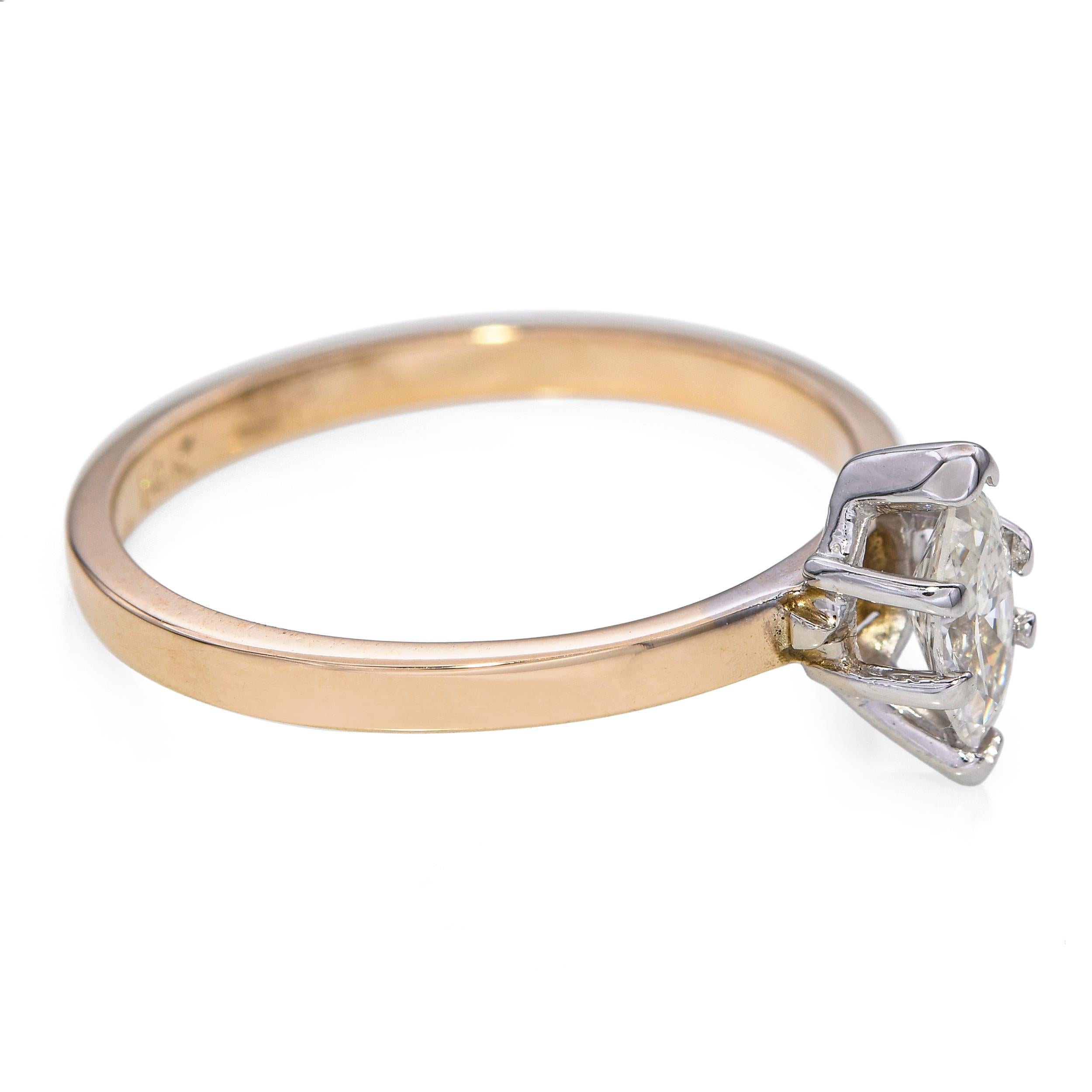 Vintage 14k Gelbgold 0.32tcw Marquise Diamant Solitär Ring für Damen oder Herren im Angebot