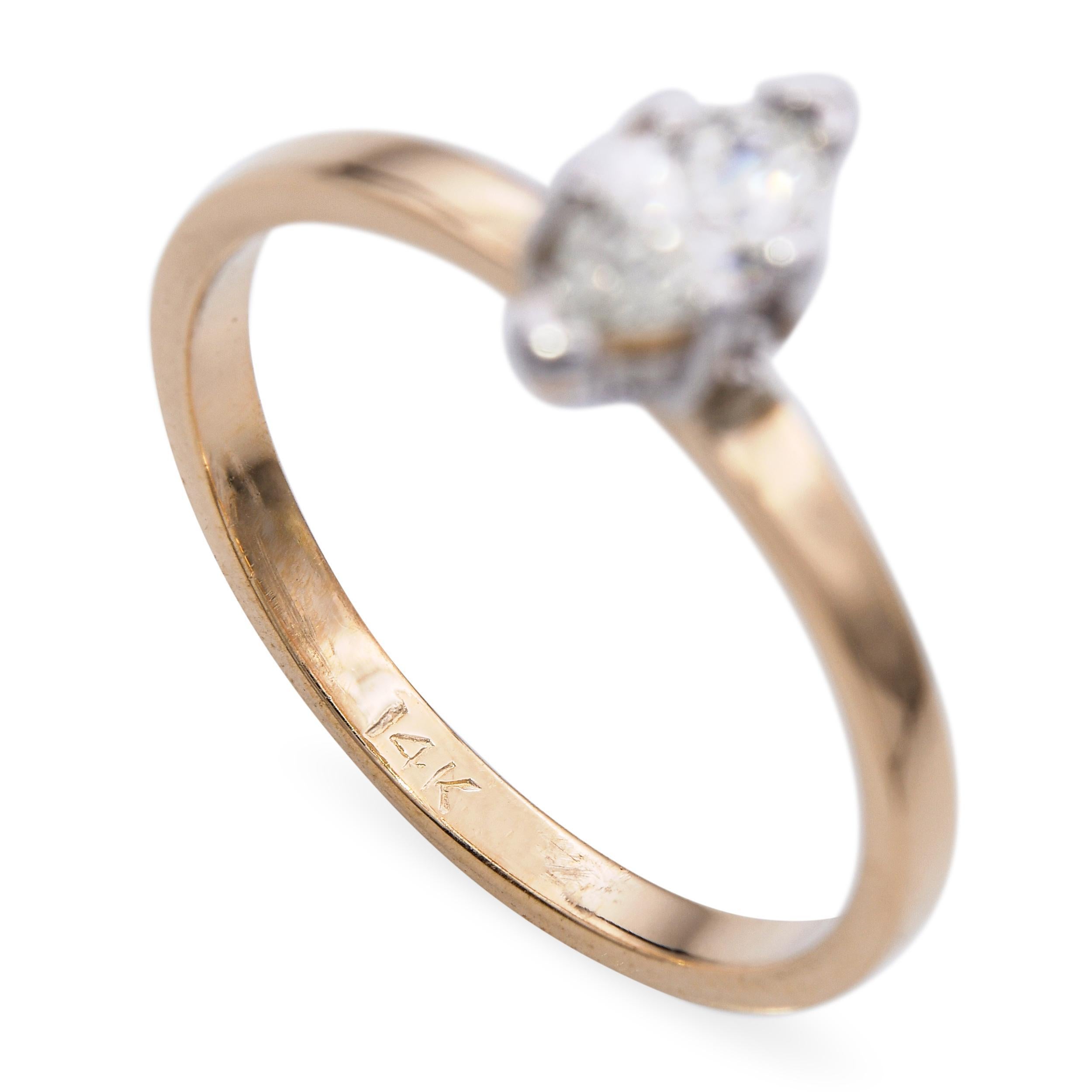 Vintage 14k Gelbgold 0.32tcw Marquise Diamant Solitär Ring im Angebot 2