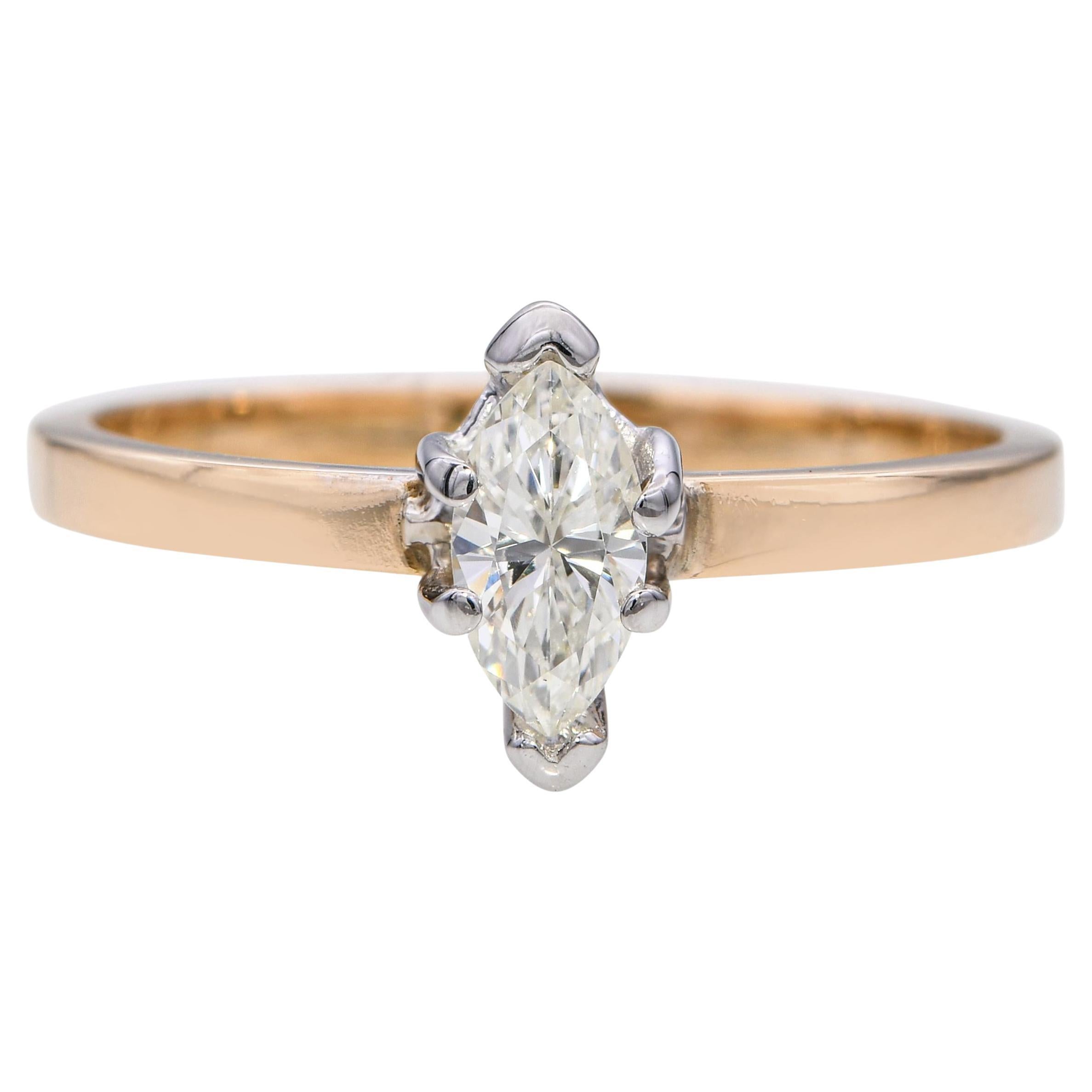 Vintage 14k Gelbgold 0.32tcw Marquise Diamant Solitär Ring