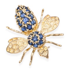 Vintage 14k Yellow Gold 0.40tcw Sapphire Bumblebee Brooch