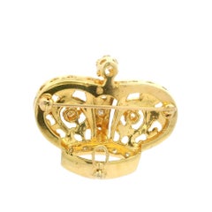 Vintage 14k Yellow Gold 0.45ctw Diamond Blue Enamel Work Royal Crown Pin Brooch