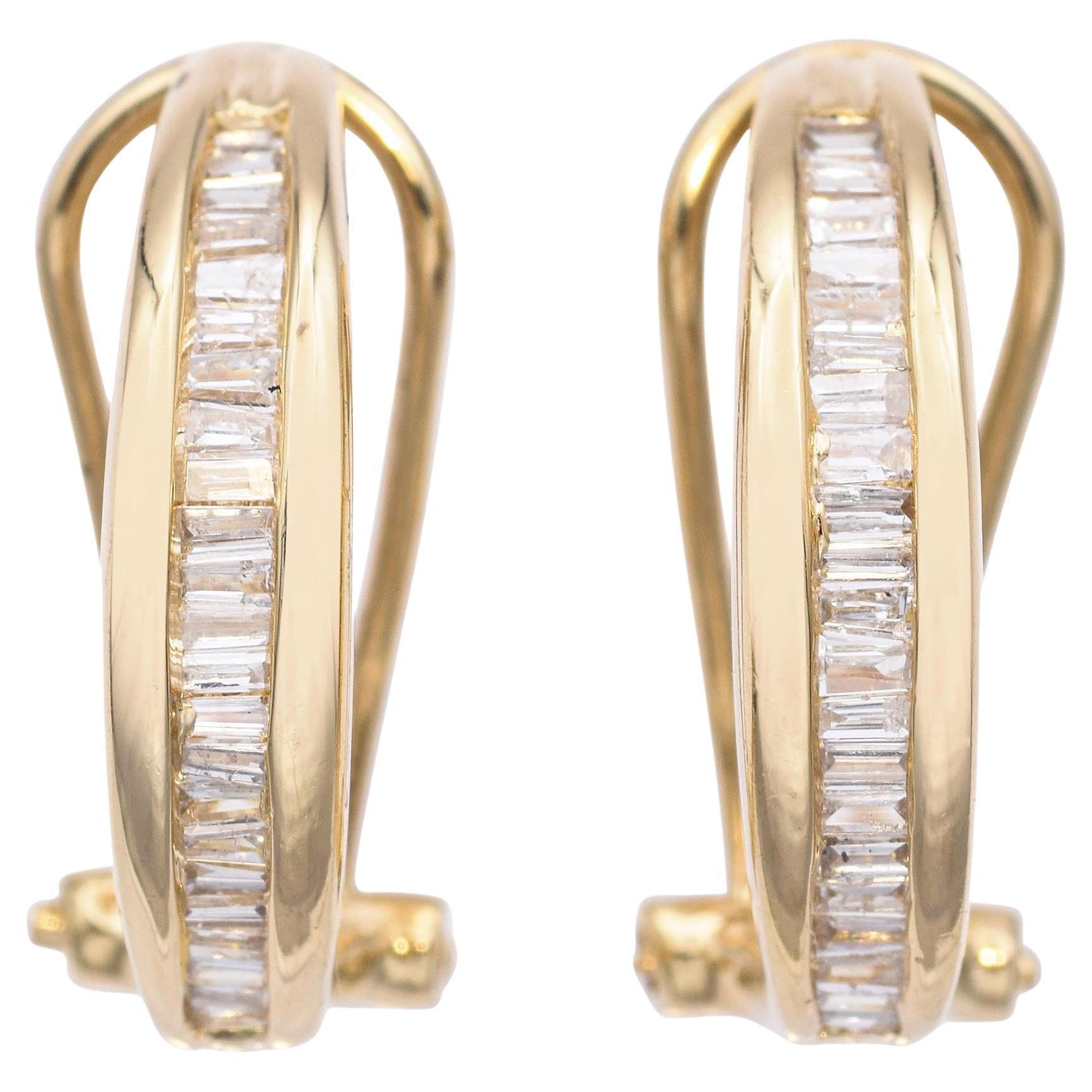 Vintage 14k Gelbgold 0,50tcw Diamond Semi-Hoop Omega Back Ohrringe