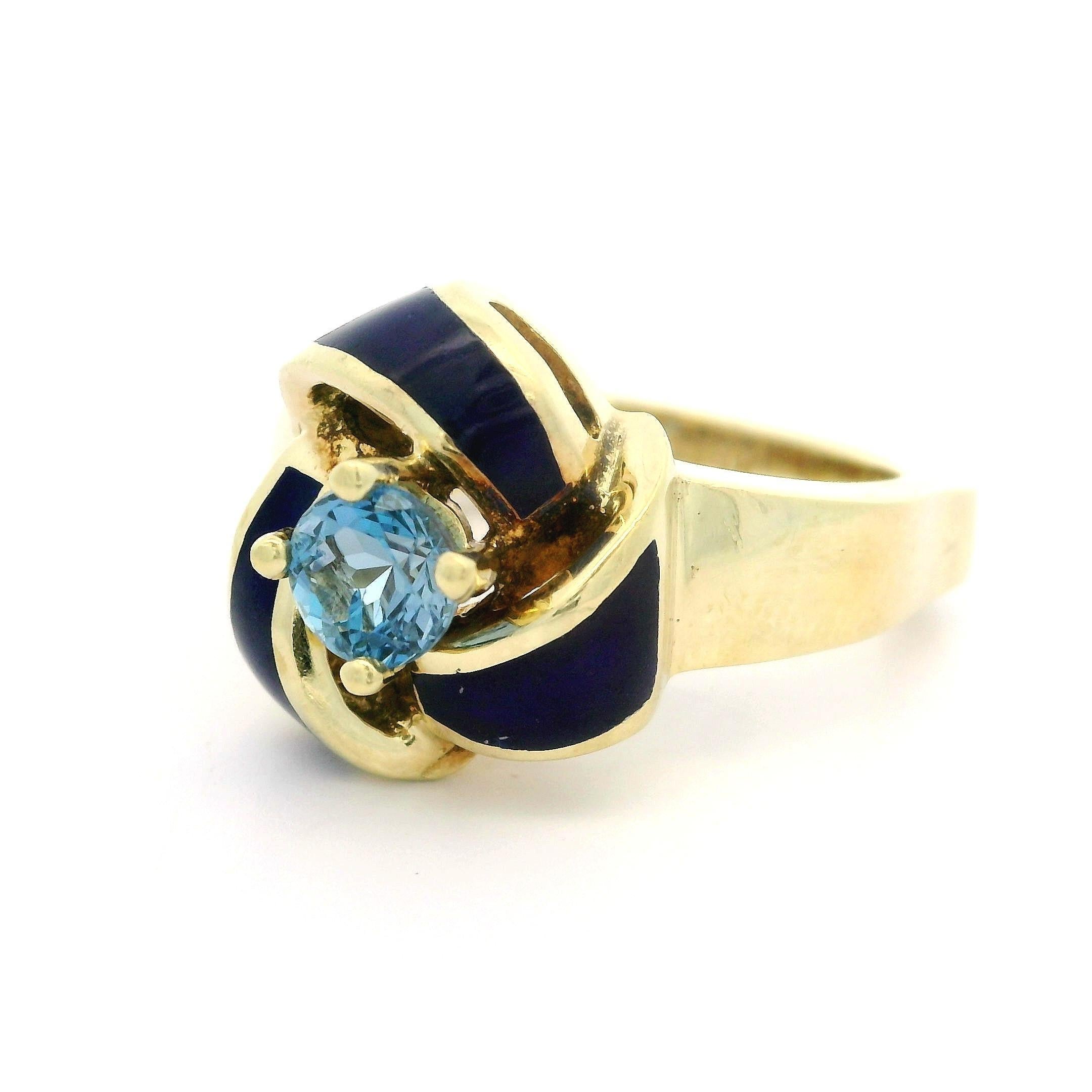 Bague nœud infini vintage en or jaune 14 carats avec aigue-marine 0,56 carat et émail bleu en vente 5