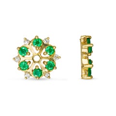 Vintage 14k Yellow Gold 0.60tcw Emerald and Diamond Ear Jacket