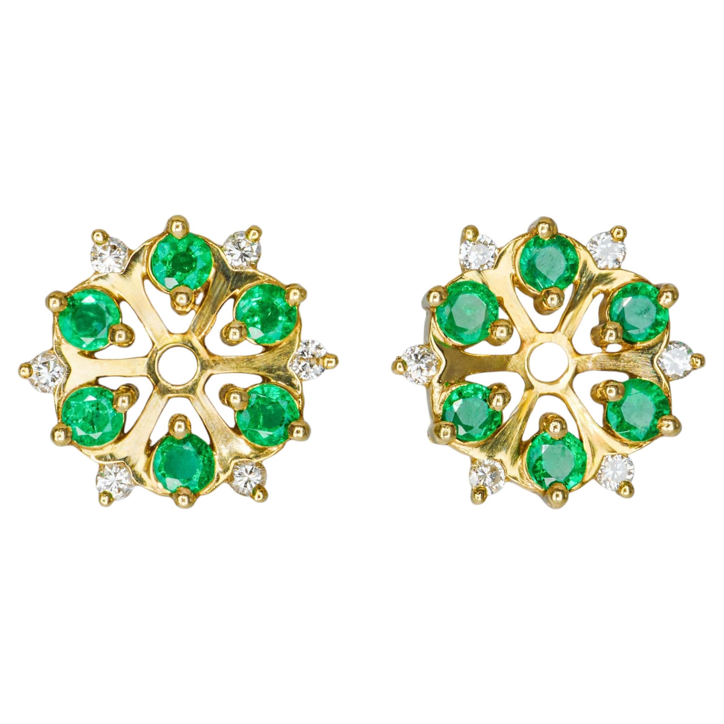 Vintage 14k Yellow Gold 0.60tcw Emerald and Diamond Ear Jacket