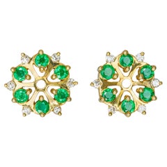 Vintage 14k Yellow Gold 0.60tcw Emerald and Diamond Ear Jacket