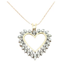 Vintage 14k Yellow Gold 0.66ctw Diamond Heart Pendant on a Gold Chain Necklace
