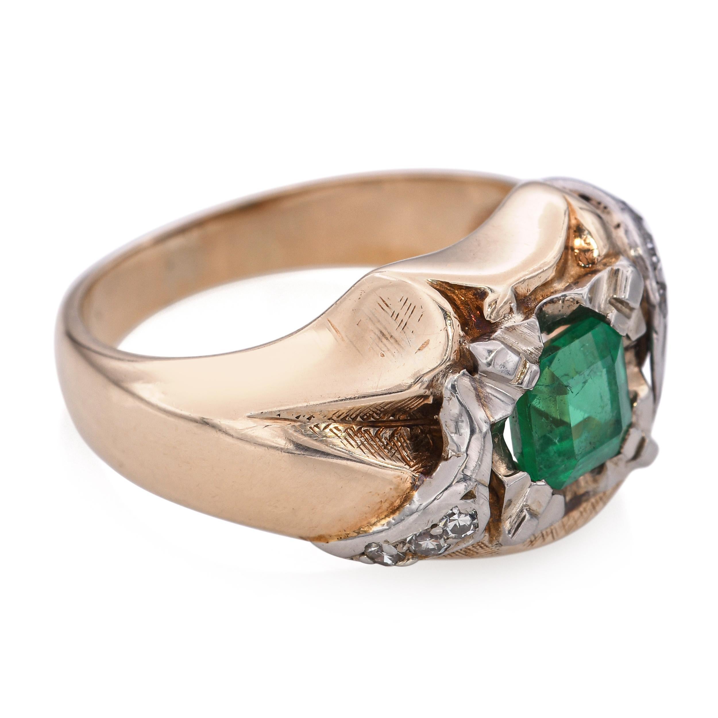 Women's Vintage 14k Yellow Gold 0.68ct Emerald and Diamond Ring For Sale