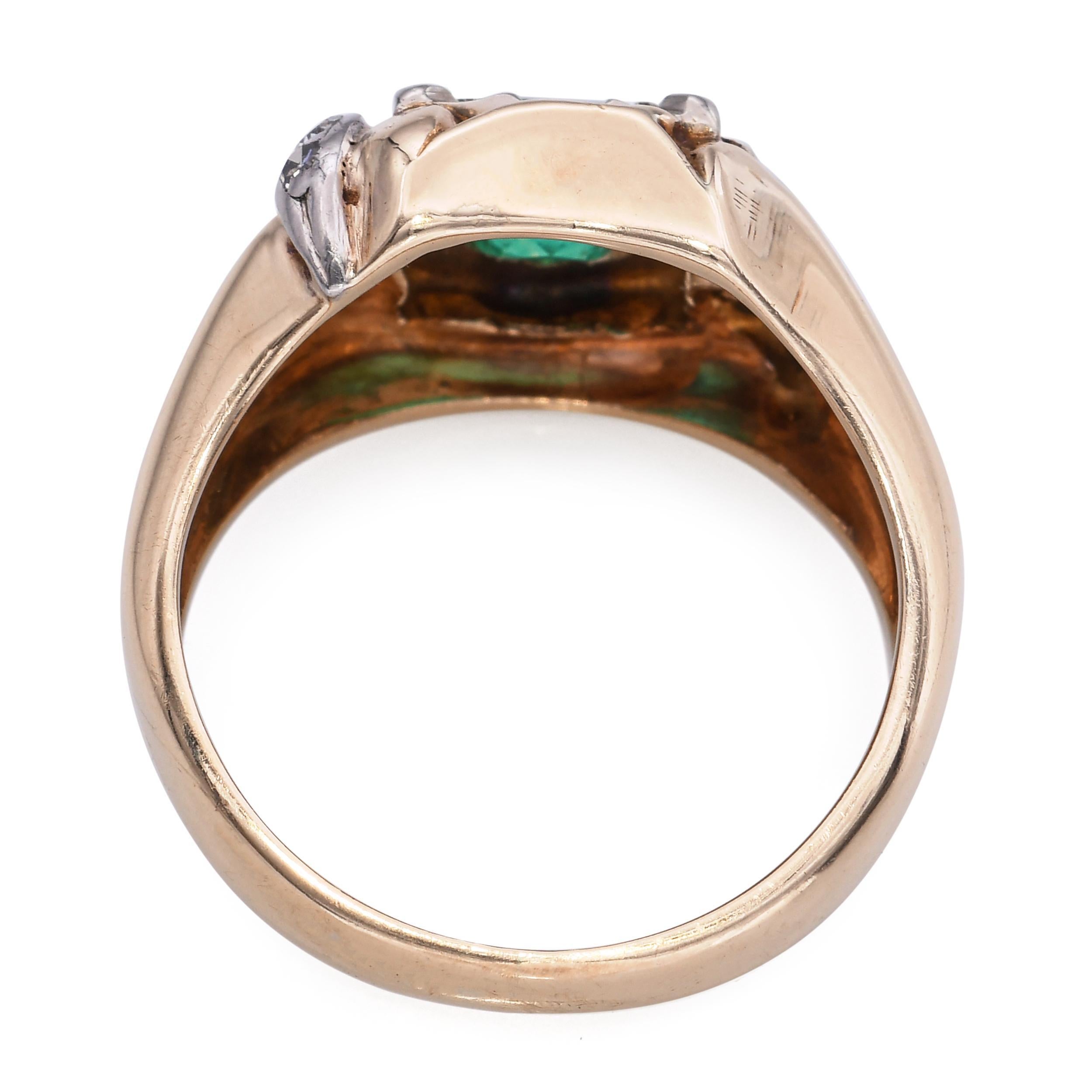 Vintage 14k Yellow Gold 0.68ct Emerald and Diamond Ring For Sale 1